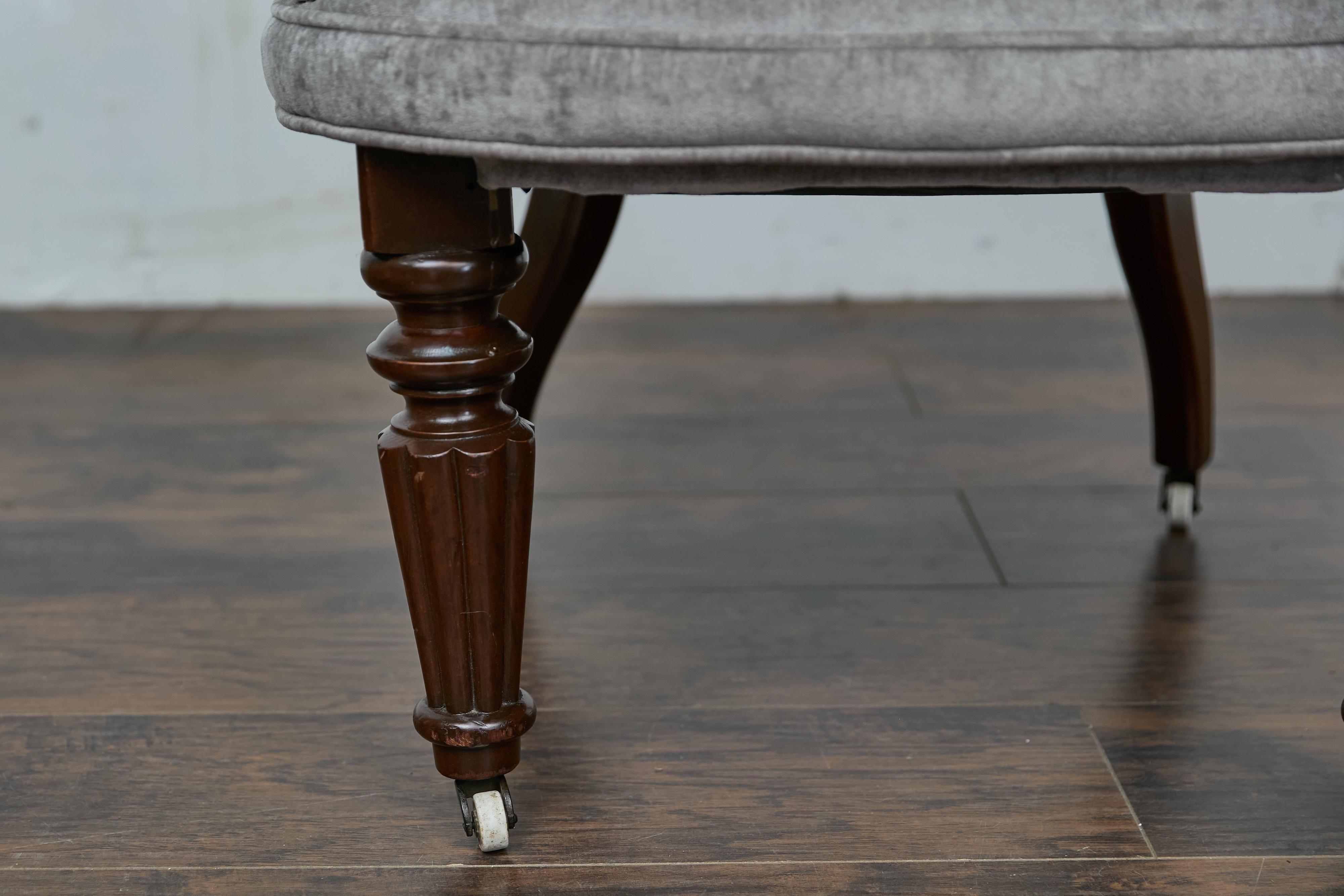English Mahogany and Horn Victorian Chair with Velvet Upholstery circa 1880 For Sale 8
