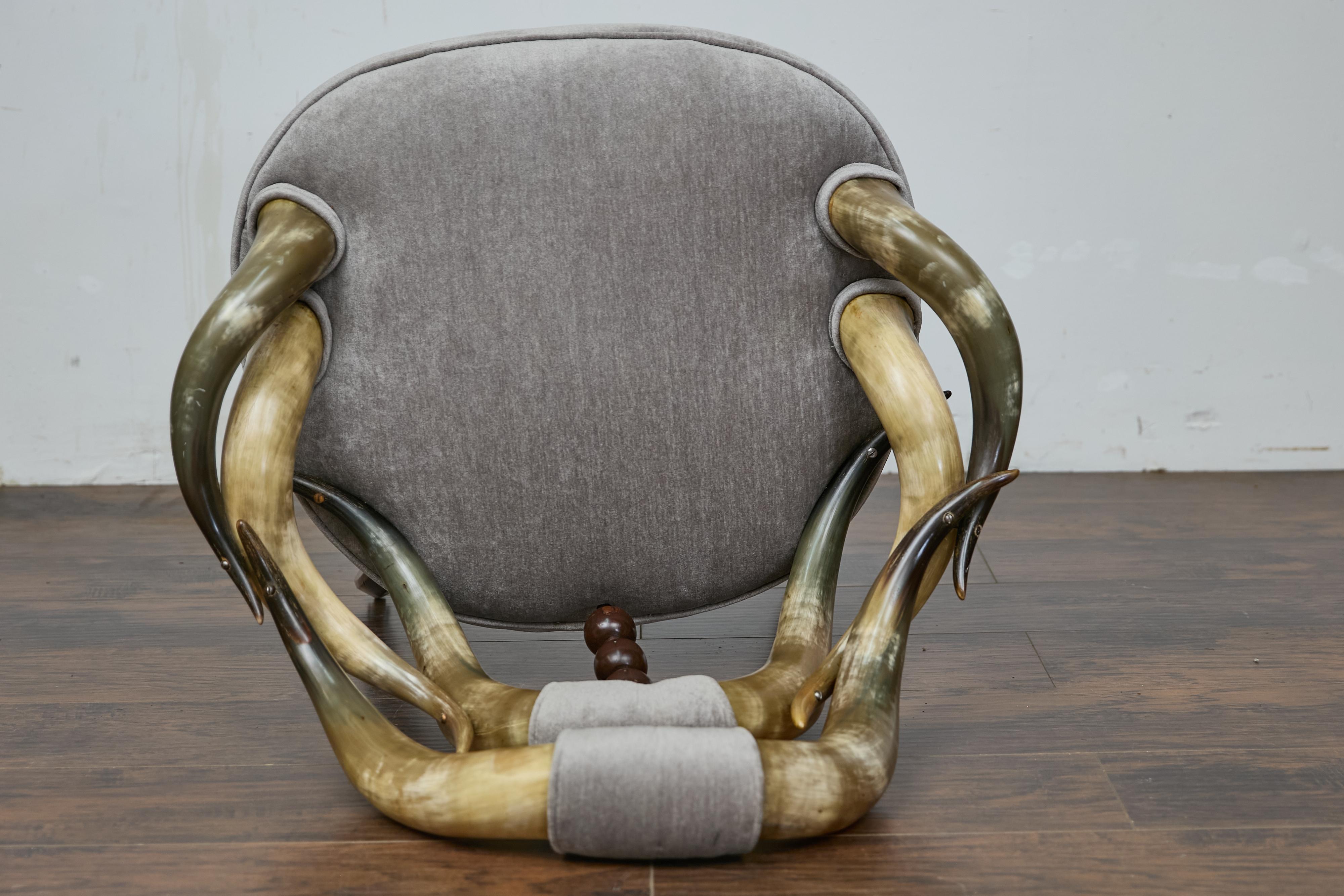 English Mahogany and Horn Victorian Chair with Velvet Upholstery circa 1880 For Sale 12