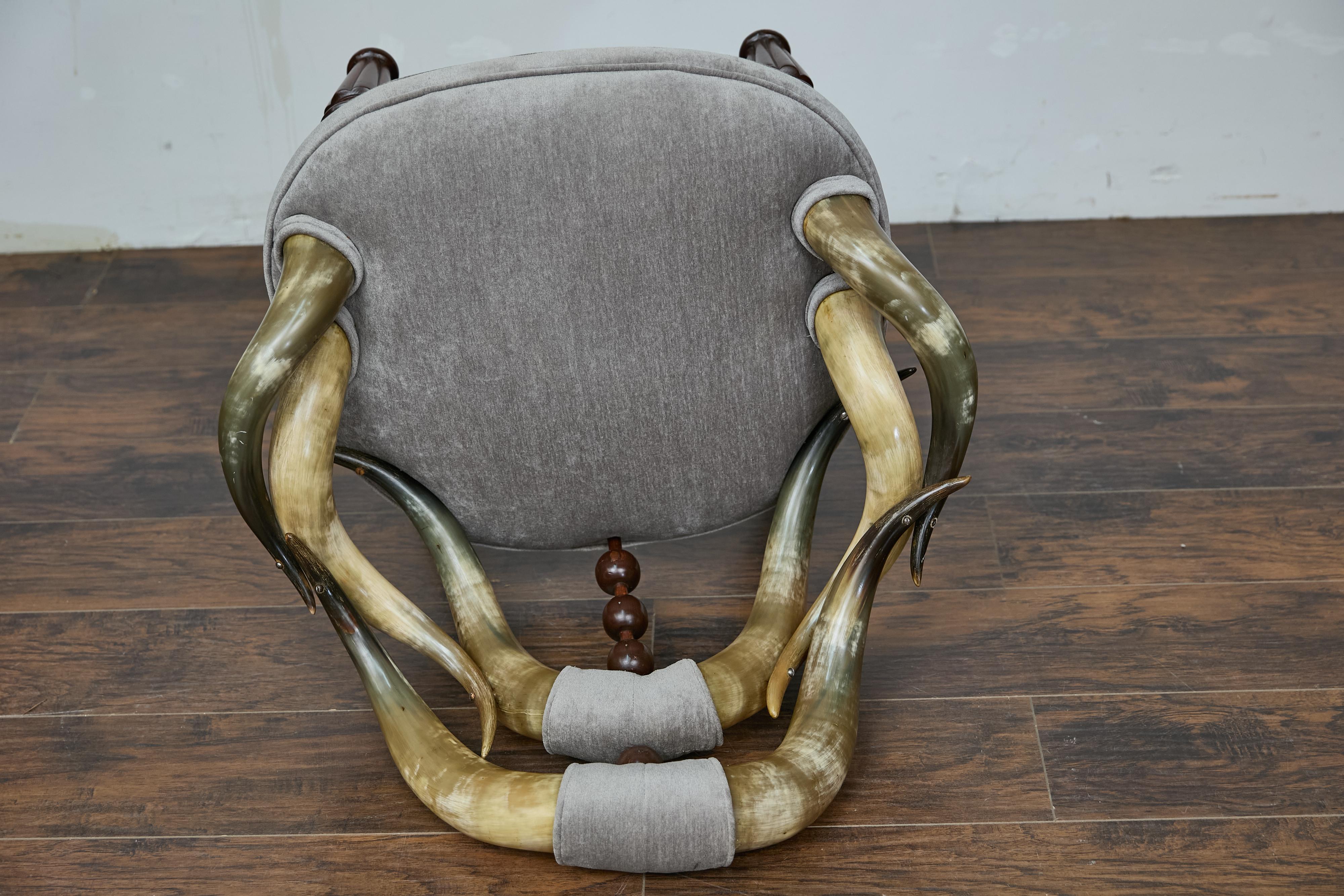 English Mahogany and Horn Victorian Chair with Velvet Upholstery circa 1880 For Sale 13