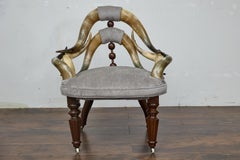 English Mahogany and Horn Victorian Chair with Velvet Upholstery circa 1880