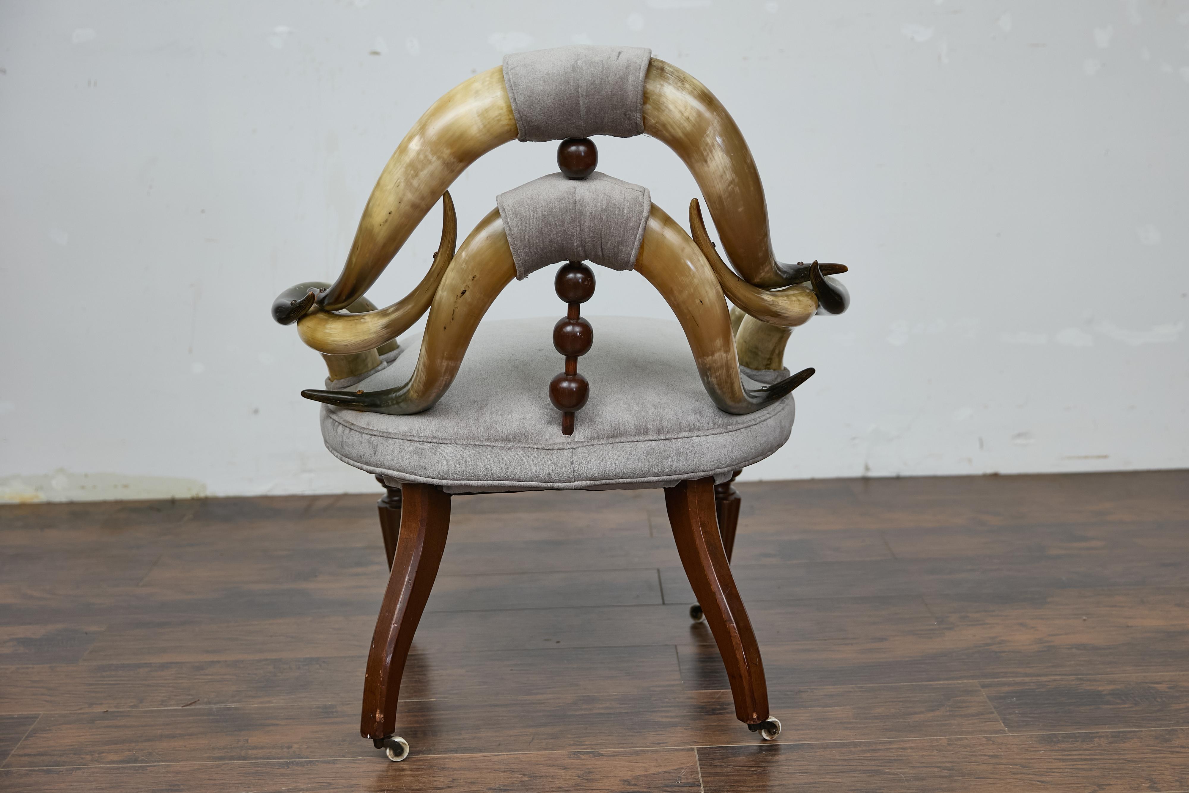 English Mahogany and Horn Victorian Chair with Velvet Upholstery circa 1880 For Sale 2