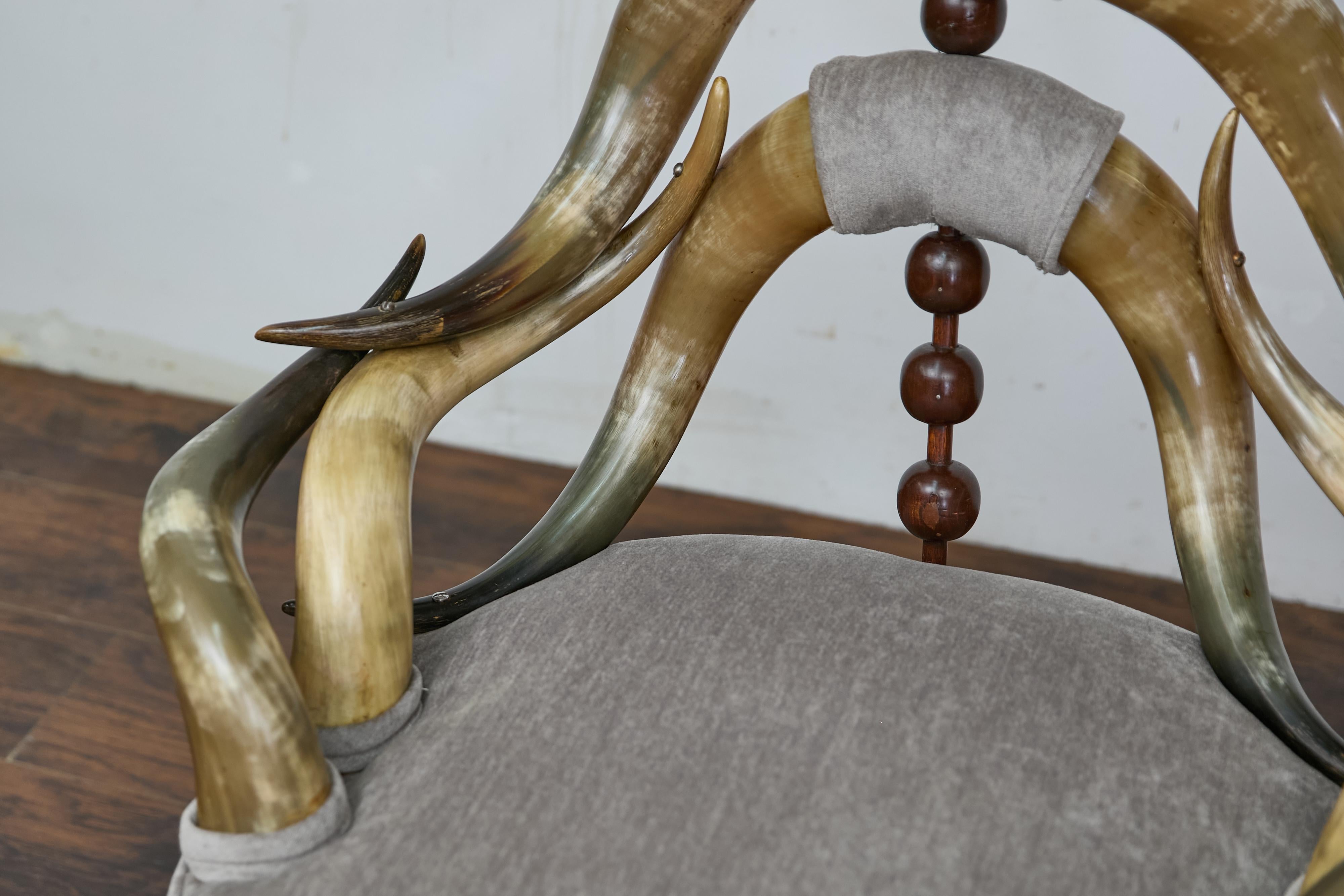 English Mahogany and Horn Victorian Chair with Velvet Upholstery circa 1880 For Sale 5