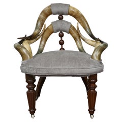 Sedia vittoriana inglese in mogano e Horn con rivestimento in velluto del 1880 circa