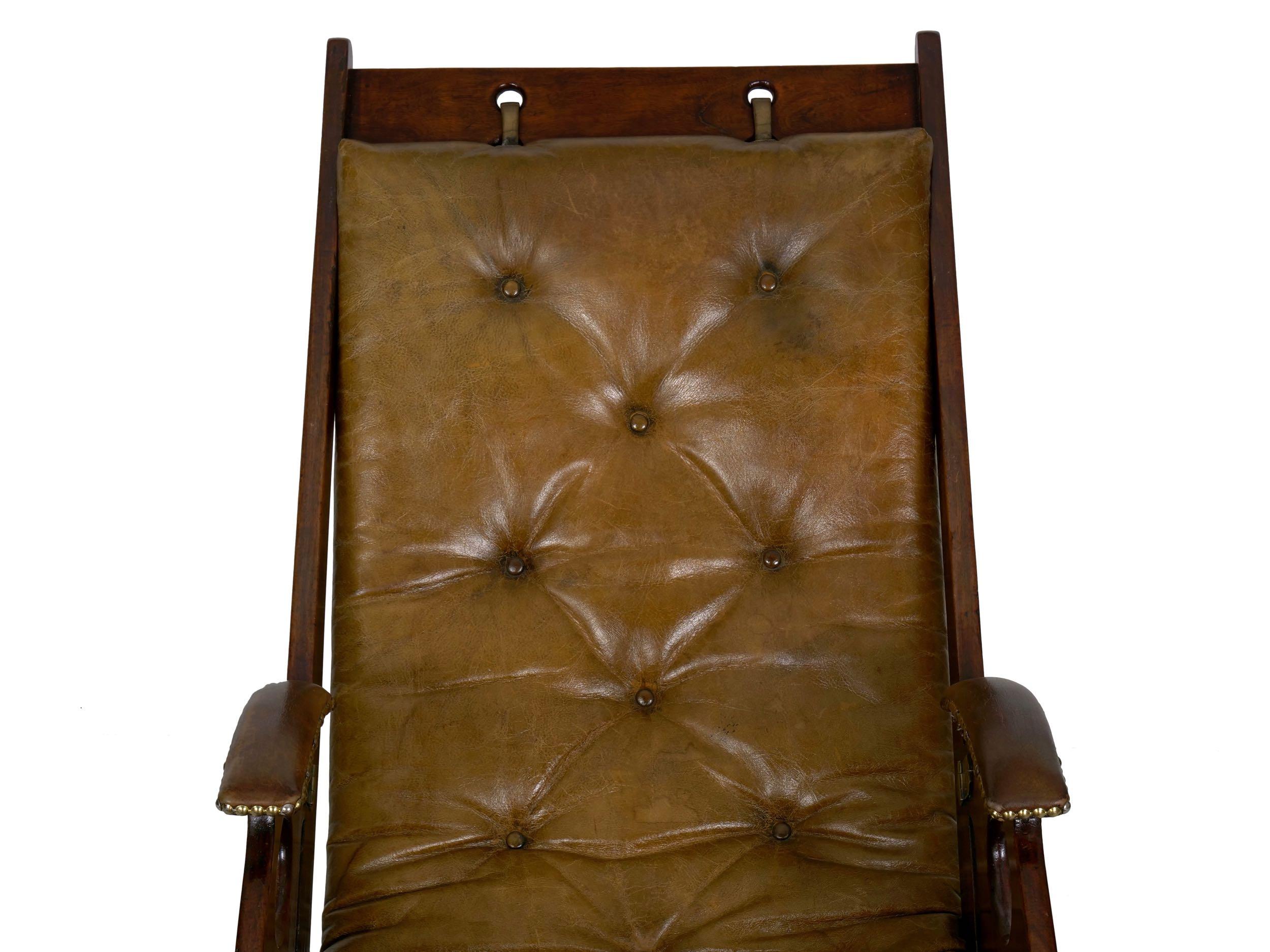 English Mahogany and Leather Reclining Metamorphic Campaign Chair, 19th Century 5