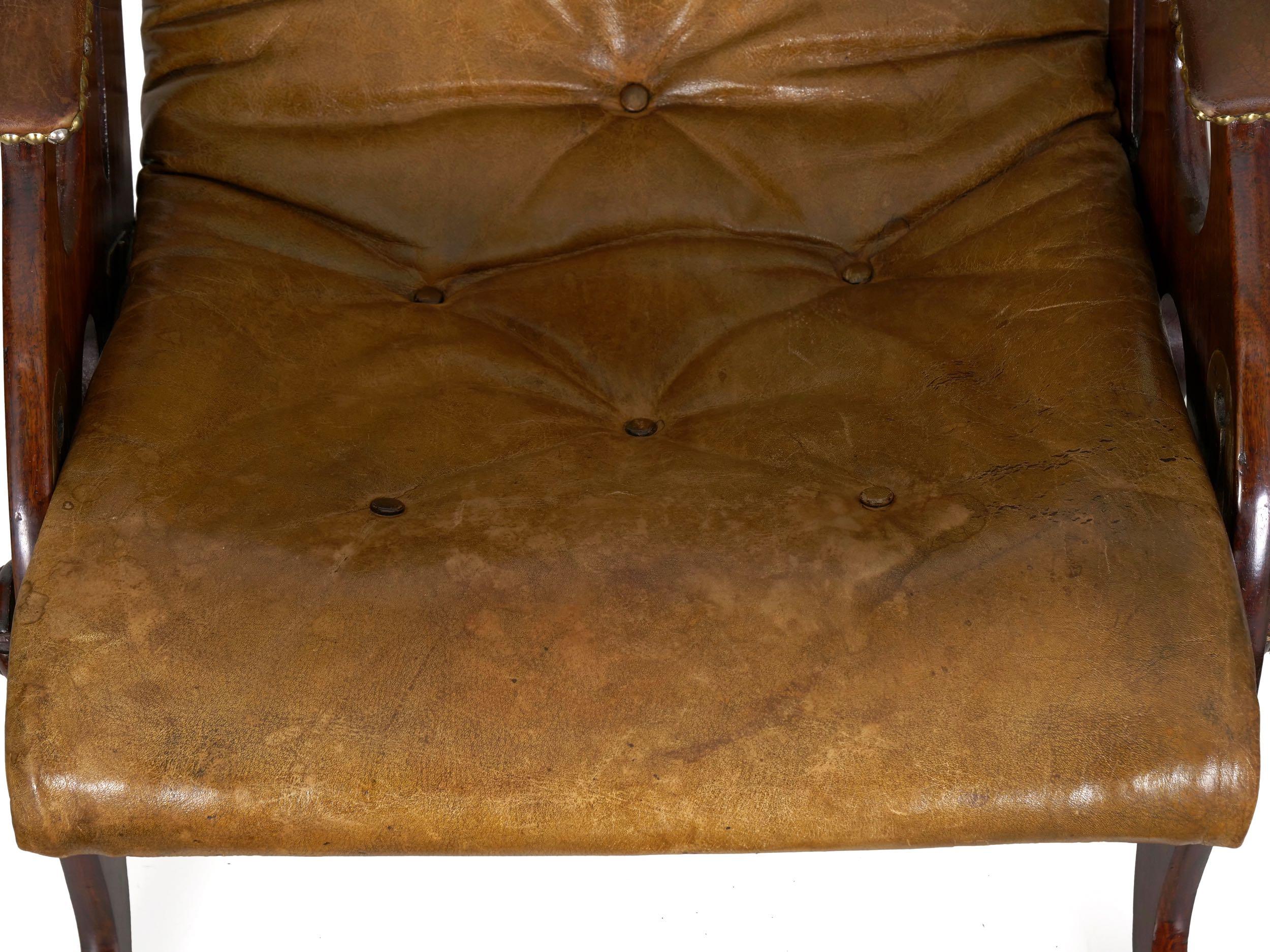 English Mahogany and Leather Reclining Metamorphic Campaign Chair, 19th Century 7