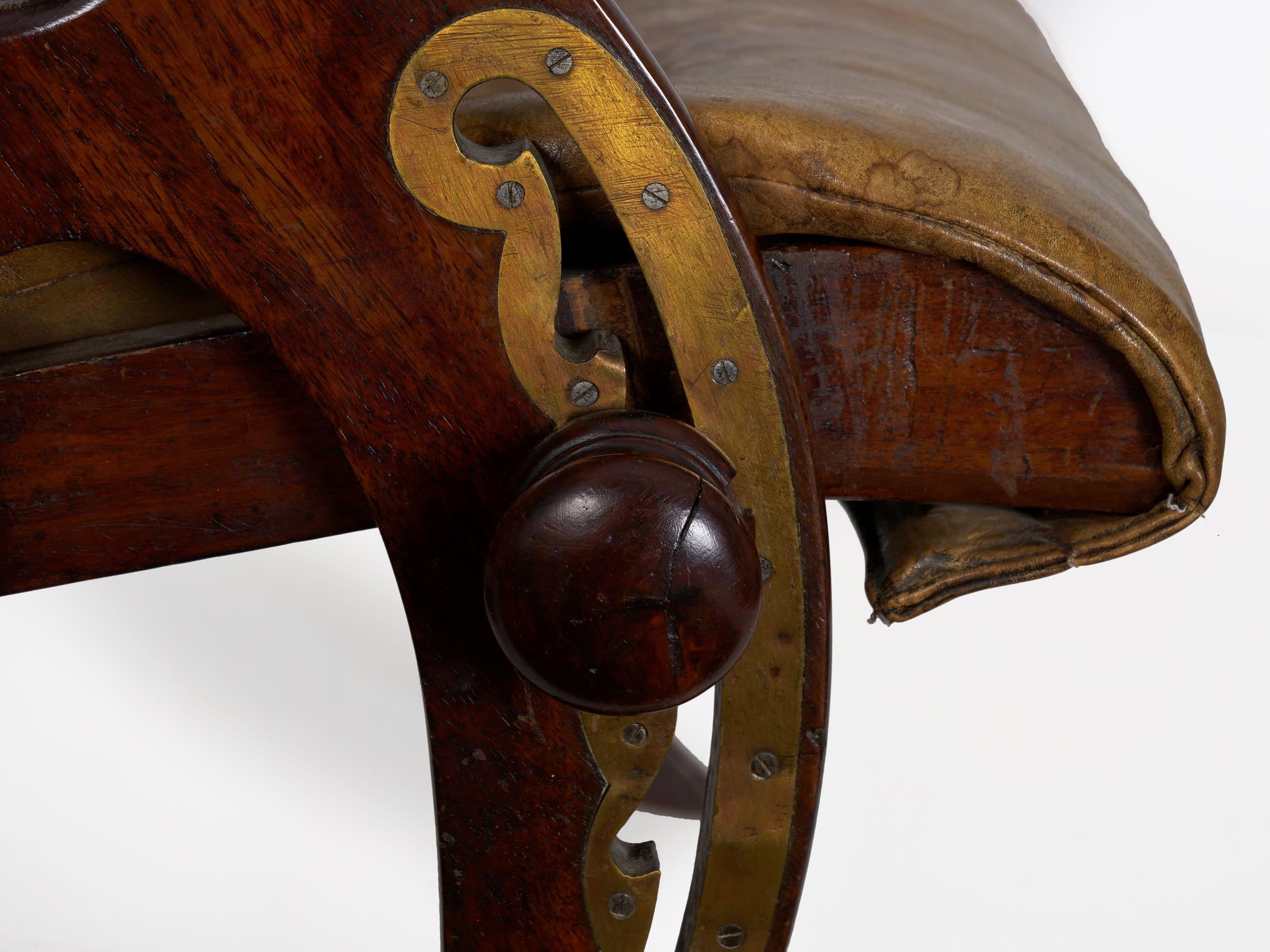 English Mahogany and Leather Reclining Metamorphic Campaign Chair, 19th Century 11