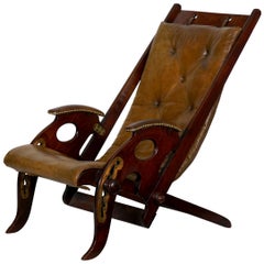 English Mahogany and Leather Reclining Metamorphic Campaign Chair, 19th Century