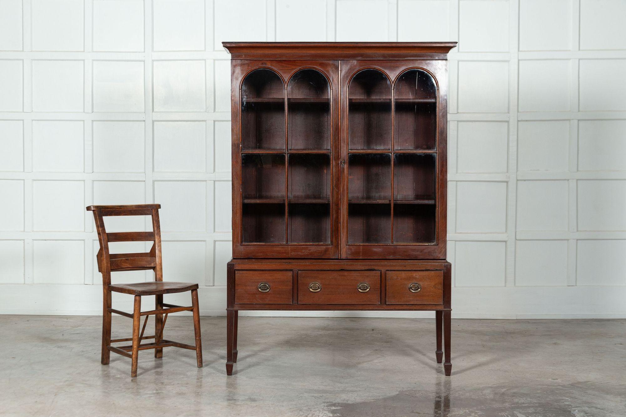 20th Century English Mahogany Arched Glazed Dresser Cabinet For Sale