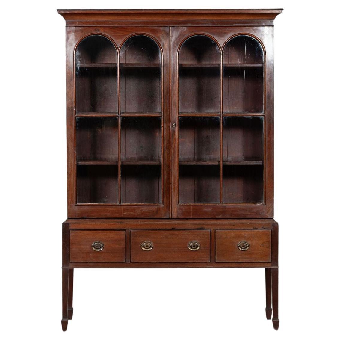English Mahogany Arched Glazed Dresser Cabinet For Sale