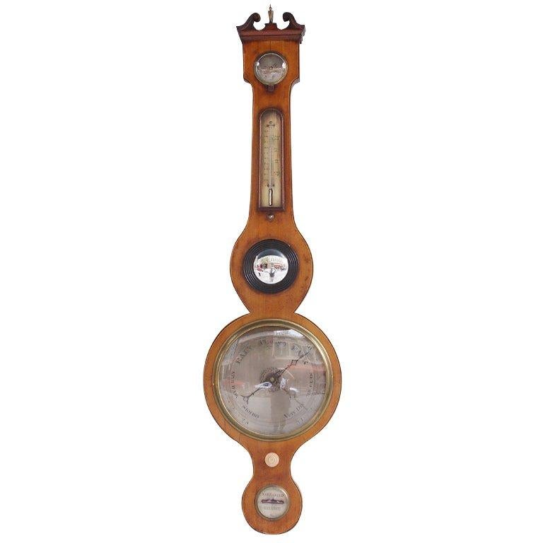 English Mahogany Banjo Barometer. Circa 1830