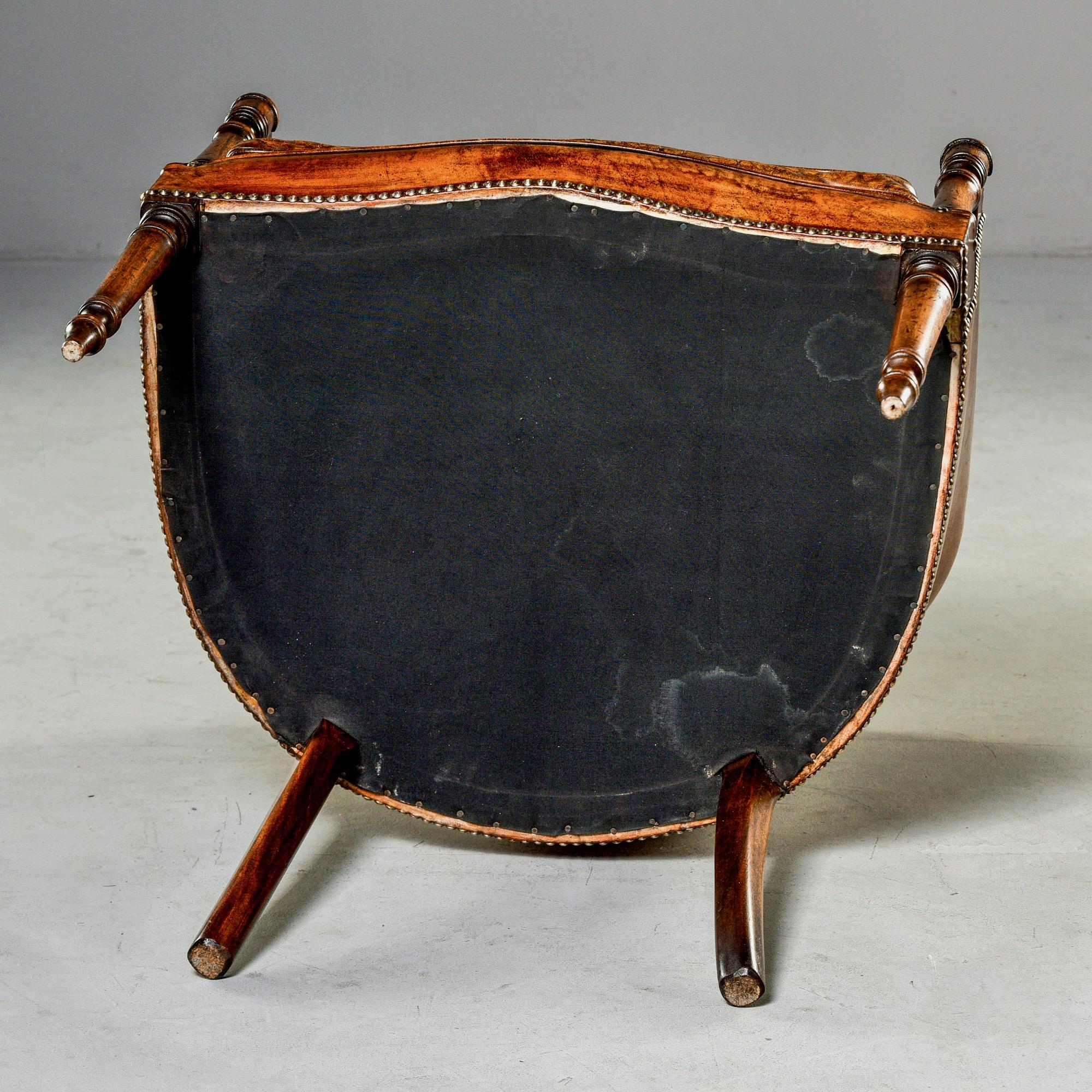 English Mahogany Barrel Back Chair in Original Leather 1