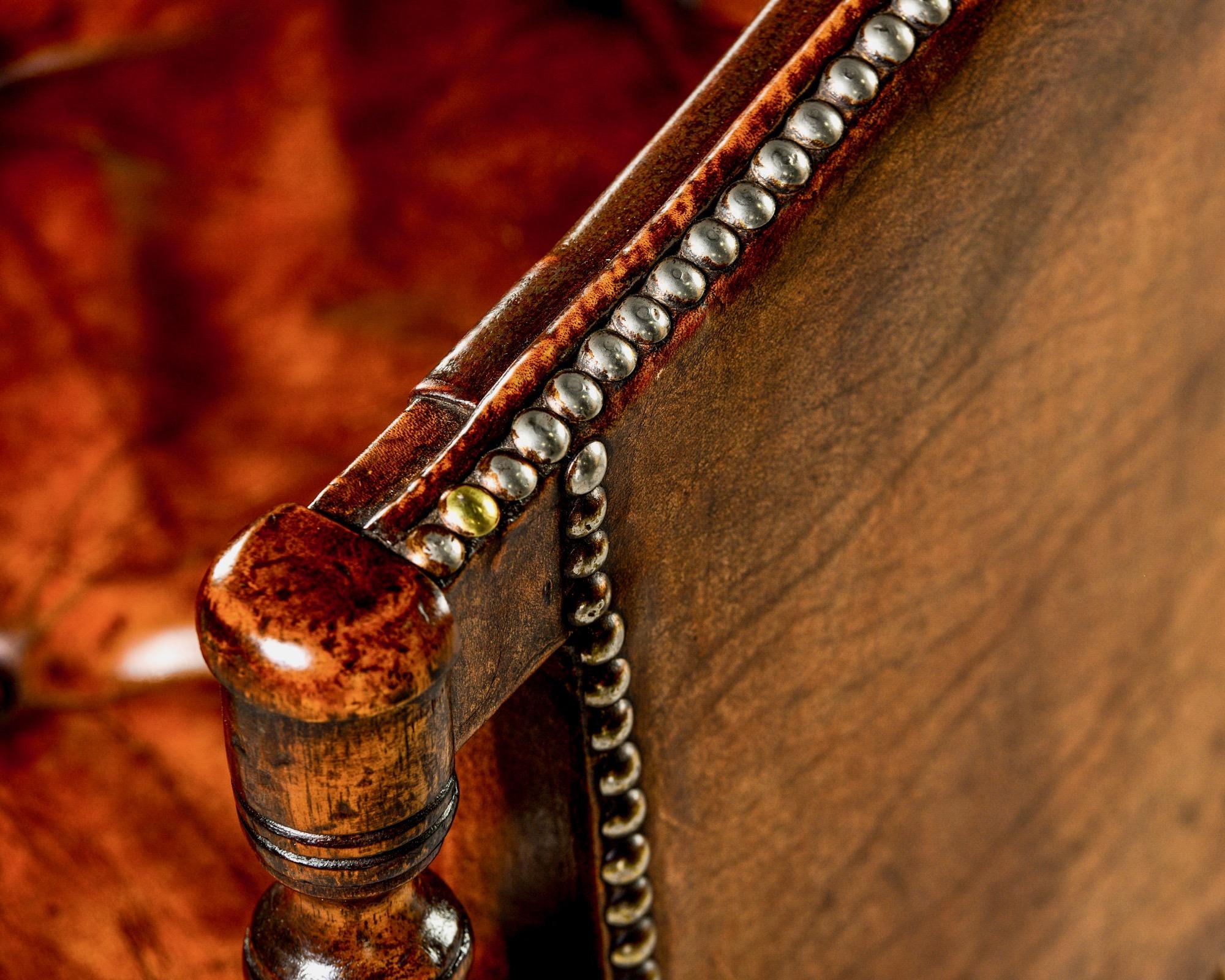 English Mahogany Barrel Back Chair in Original Leather 2