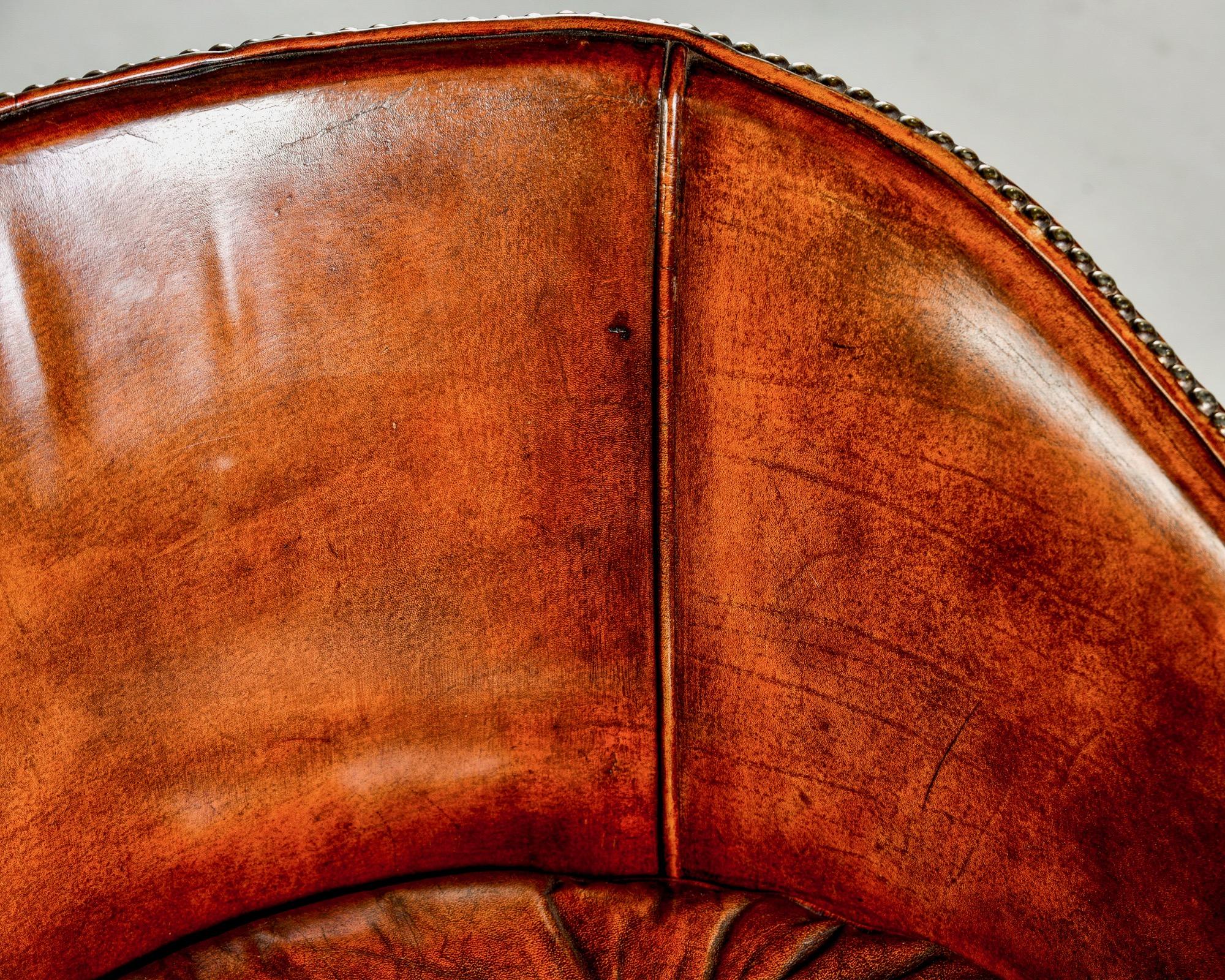 English Mahogany Barrel Back Chair in Original Leather 3