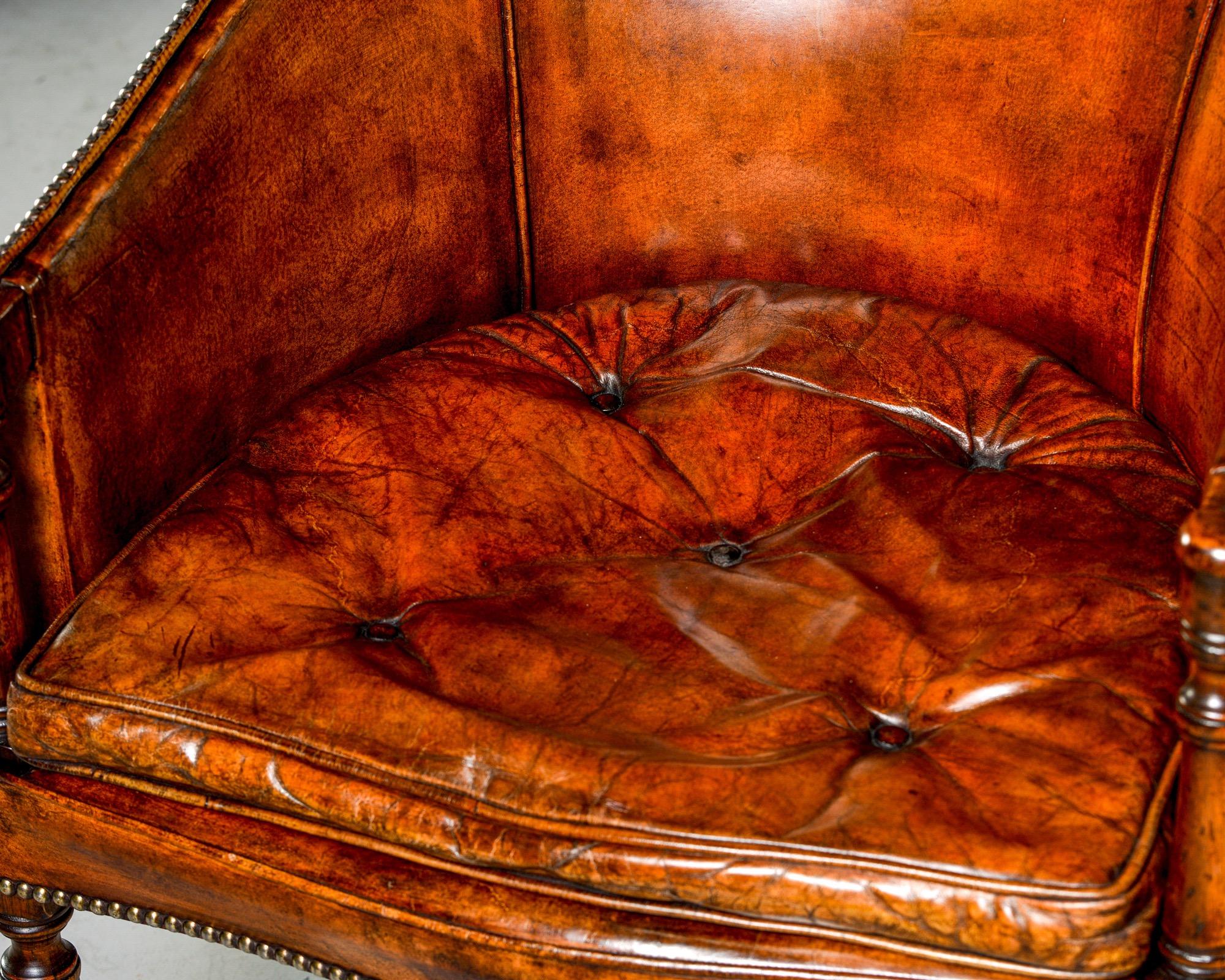 English Mahogany Barrel Back Chair in Original Leather 4