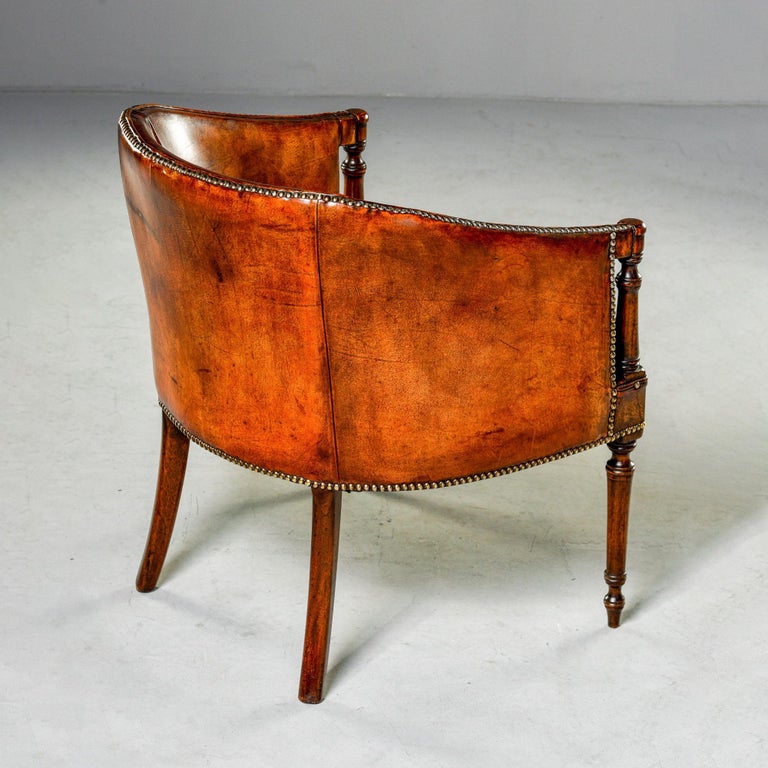 English Mahogany Barrel Back Chair in Original Leather at 1stDibs