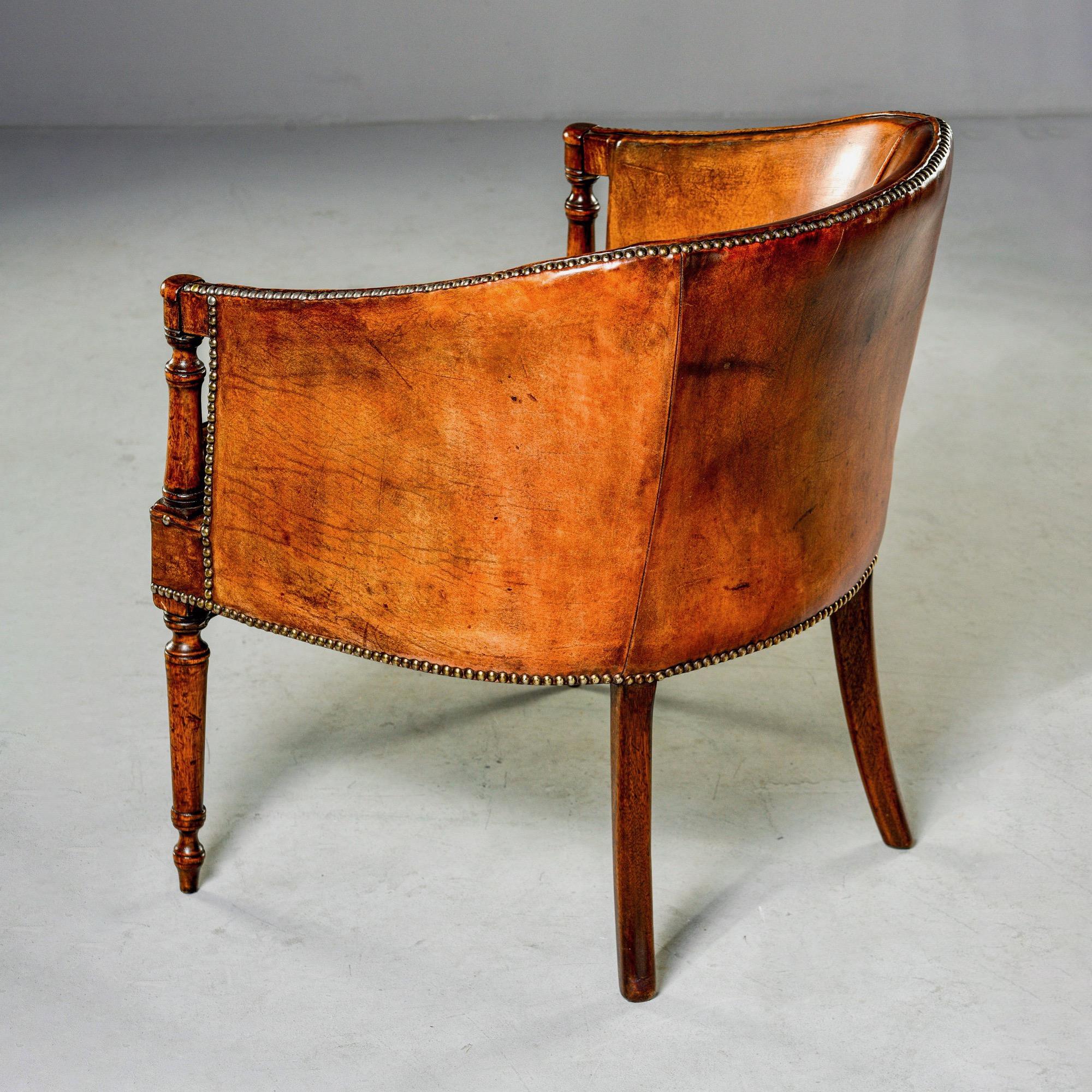20th Century English Mahogany Barrel Back Chair in Original Leather
