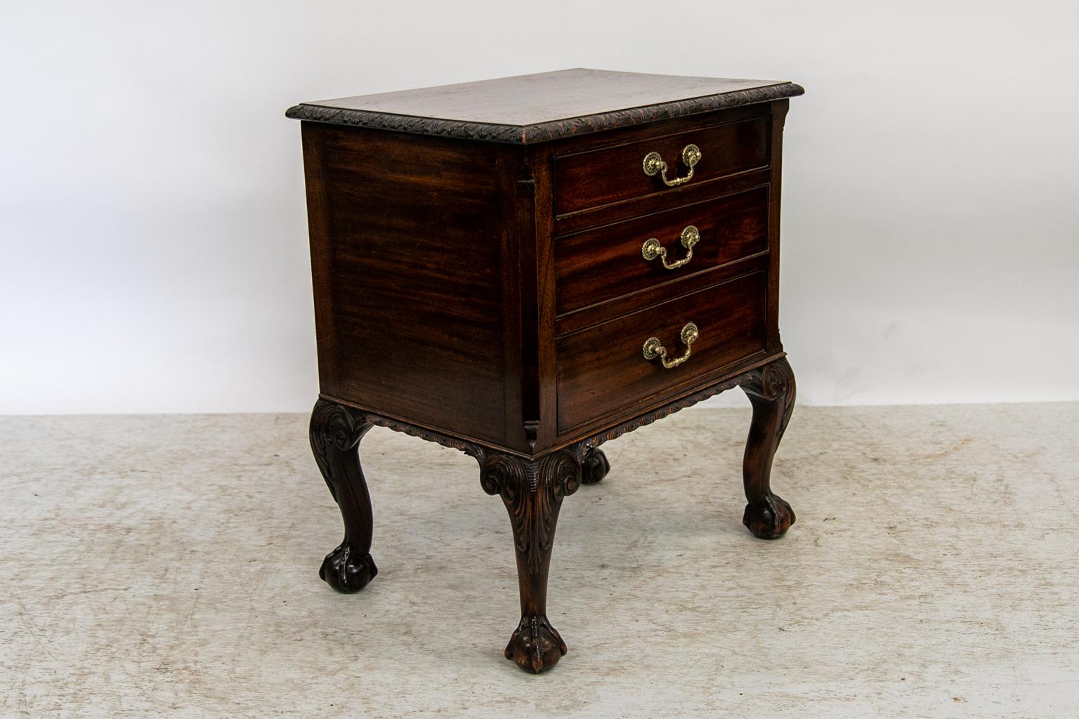 Brass English Mahogany Bedside Table For Sale