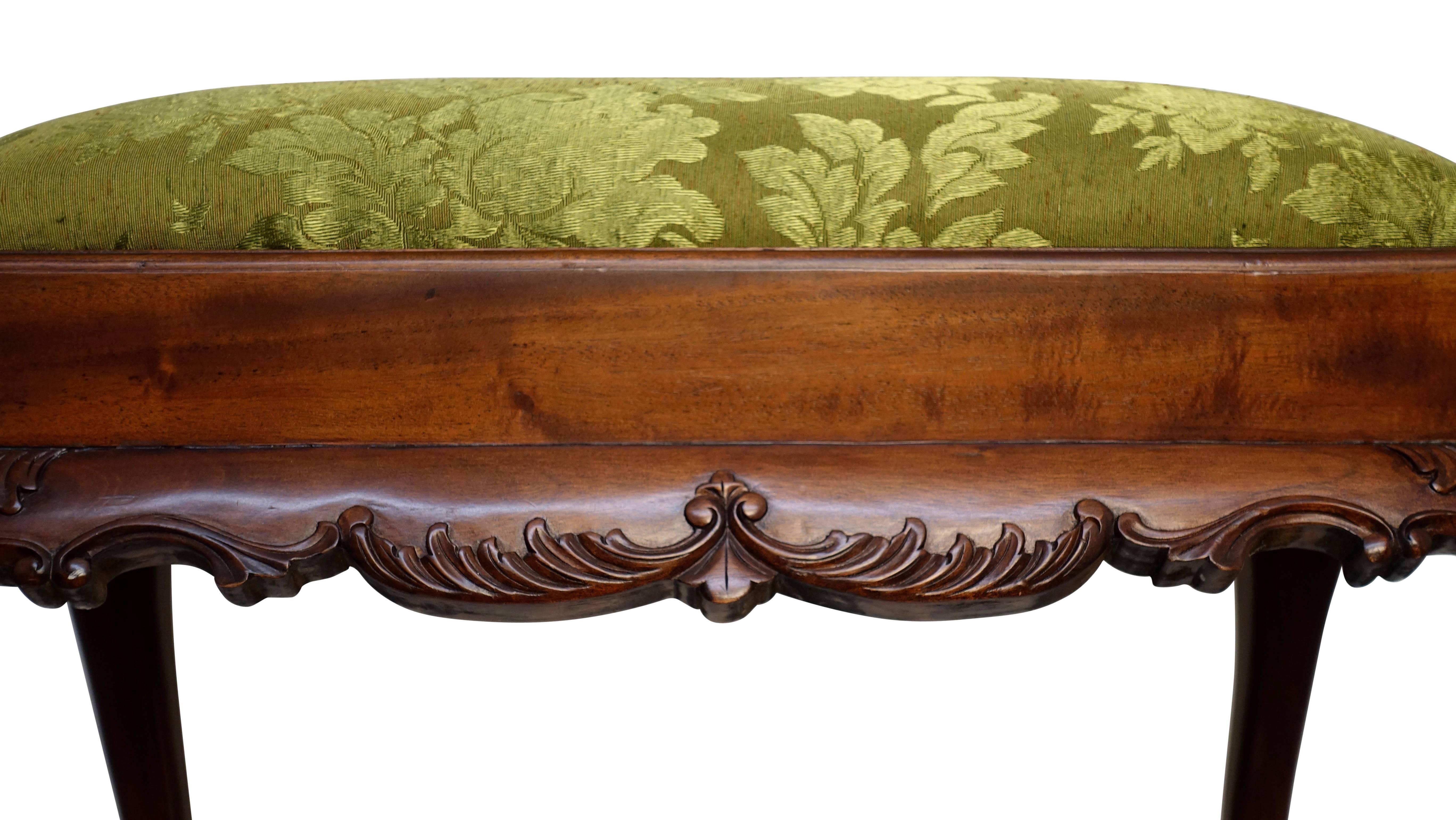 Carved English Mahogany Bench or Stool with Claw and Ball Feet For Sale