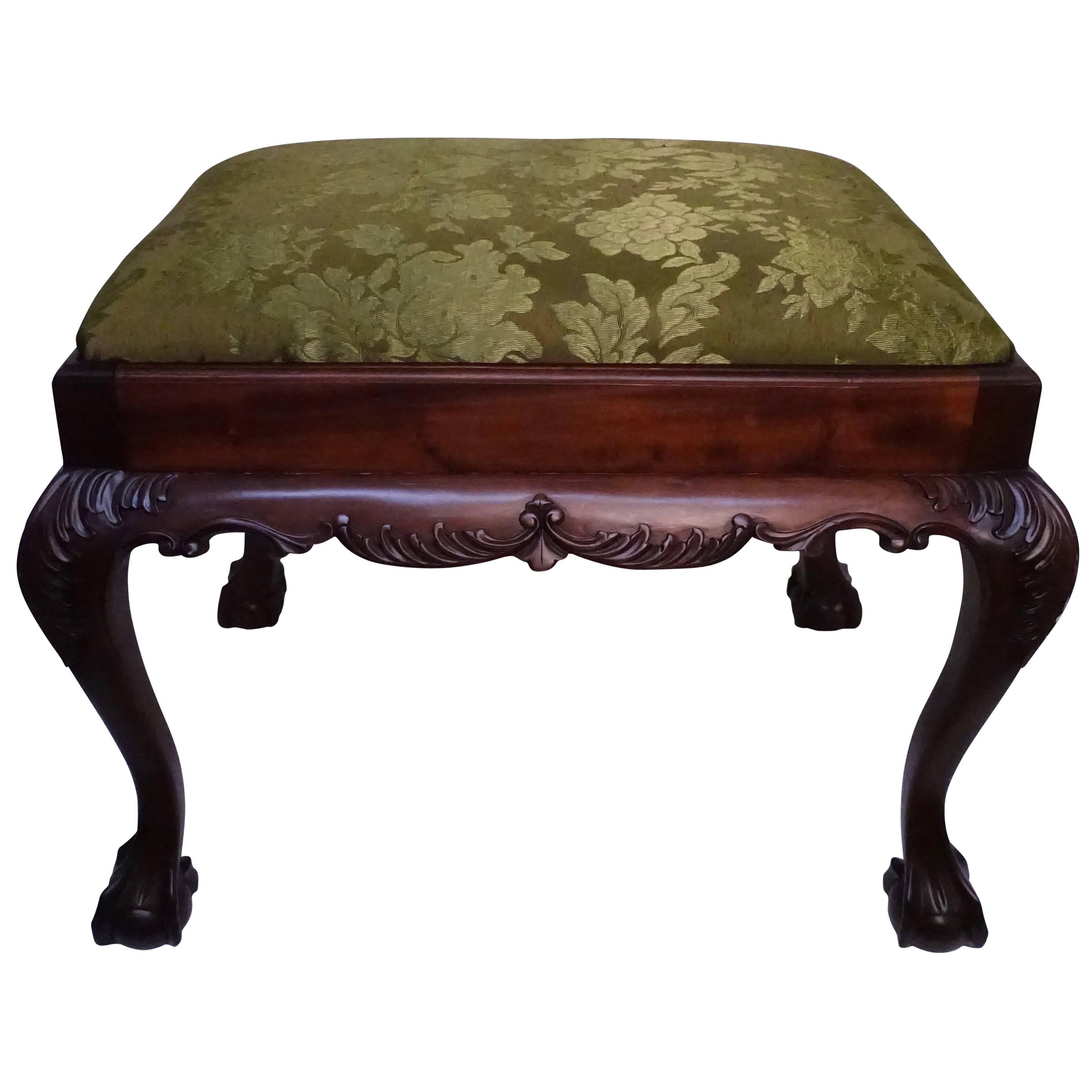 English Mahogany Bench or Stool with Claw and Ball Feet For Sale