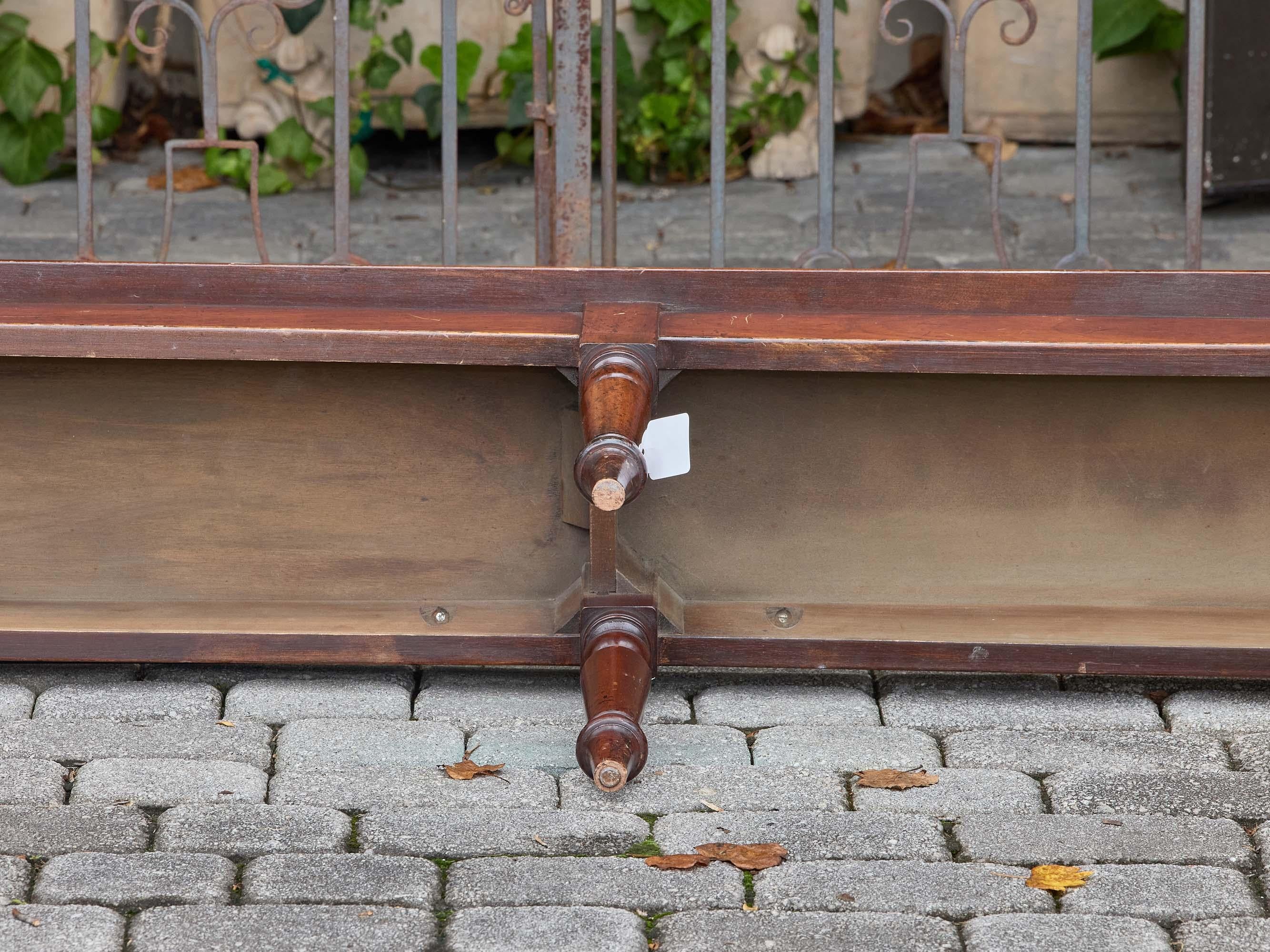 English Mahogany Bench with Turned Legs and Scroll Ends, Circa 1940 For Sale 9