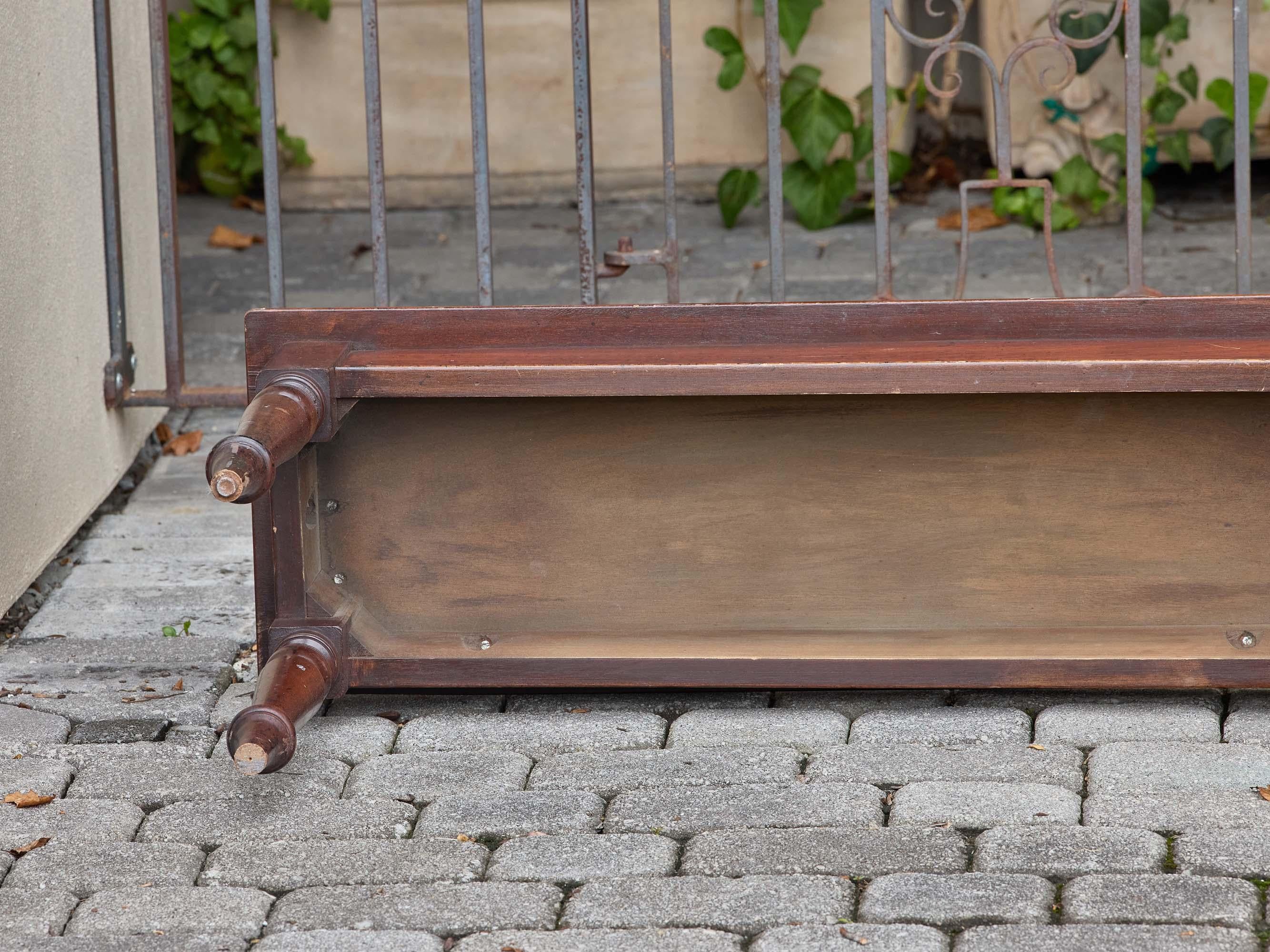 English Mahogany Bench with Turned Legs and Scroll Ends, Circa 1940 For Sale 10