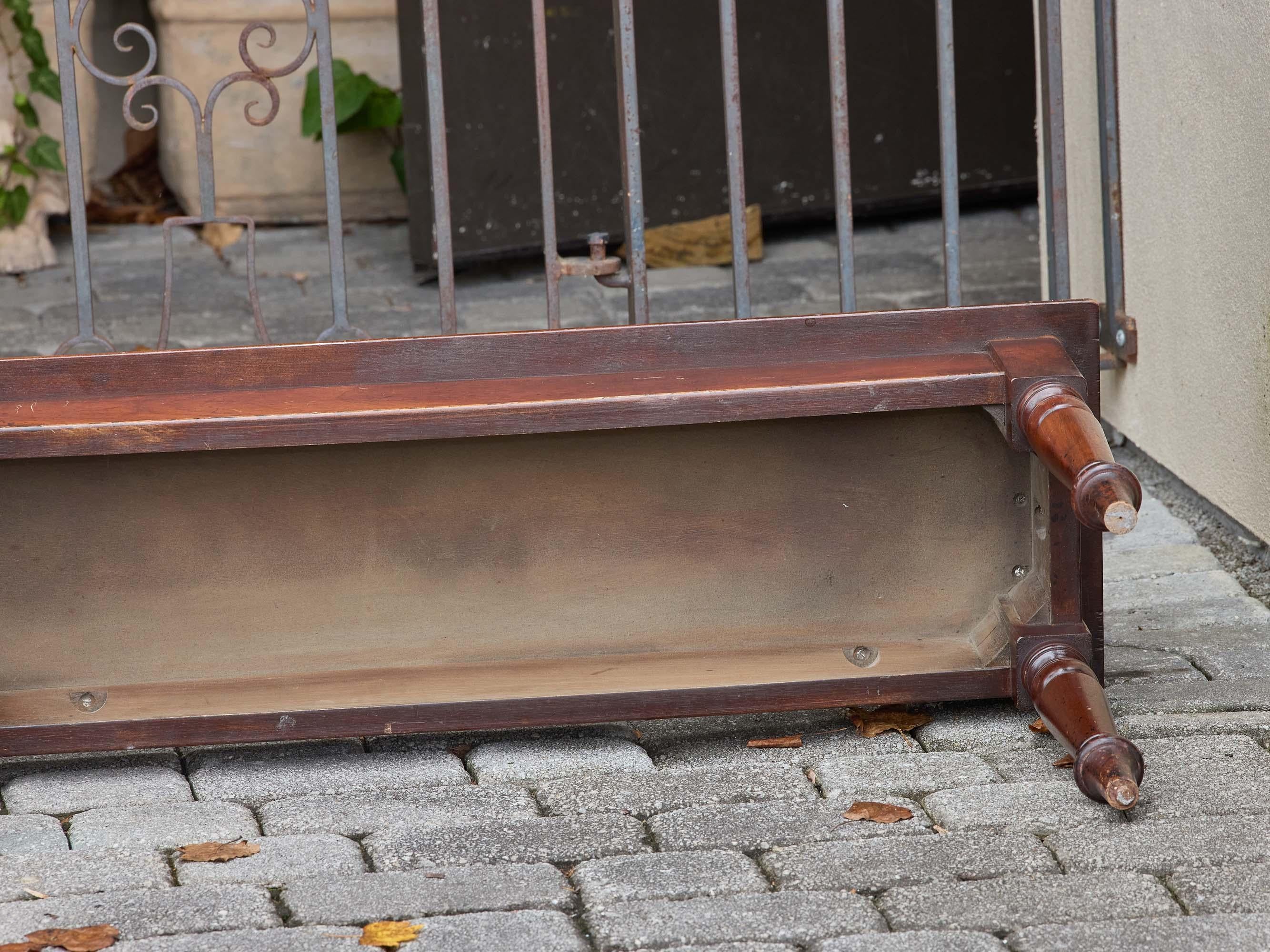 English Mahogany Bench with Turned Legs and Scroll Ends, Circa 1940 For Sale 11