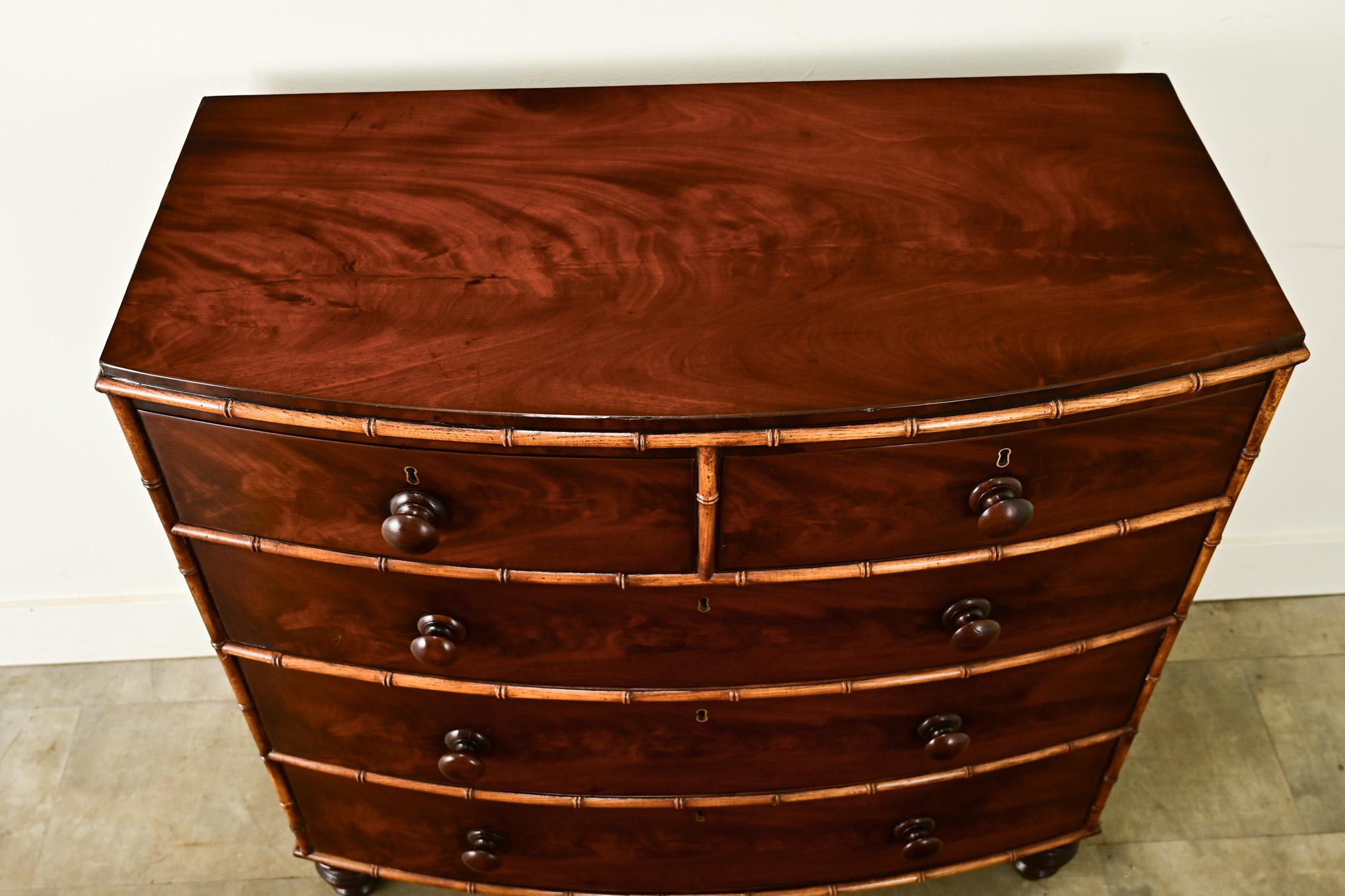 Carved English Mahogany Bow Front Chest