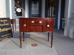 English Mahogany Bow Front Ebony Inlaid Brandy Board with Reeded Legs, C. 1790
