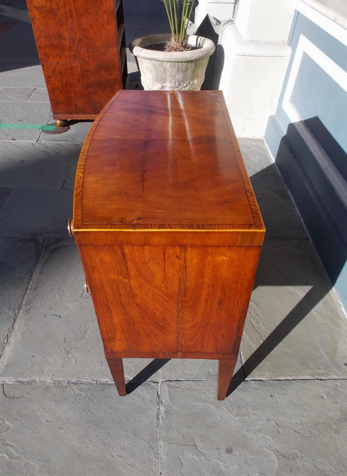 English Mahogany Bow Front Inlaid Two Drawer Chest with Tapered Legs, C. 1780 In Excellent Condition In Hollywood, SC