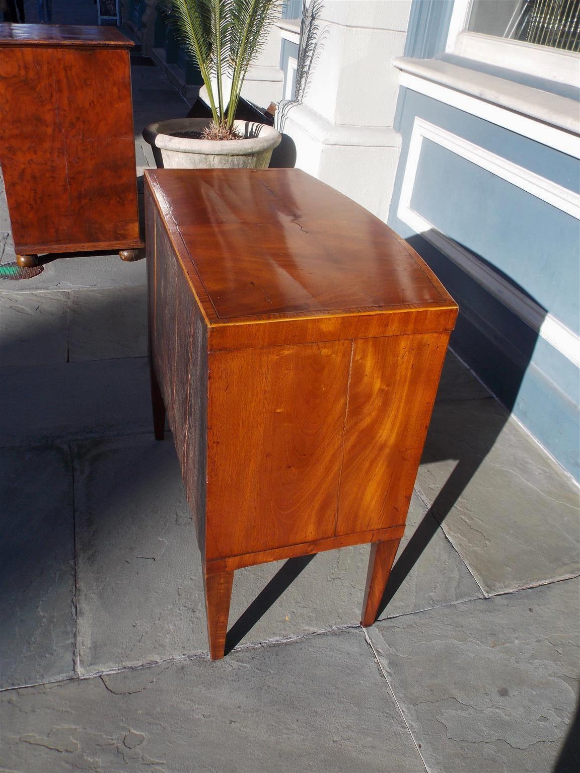 Late 18th Century English Mahogany Bow Front Inlaid Two Drawer Chest with Tapered Legs, C. 1780