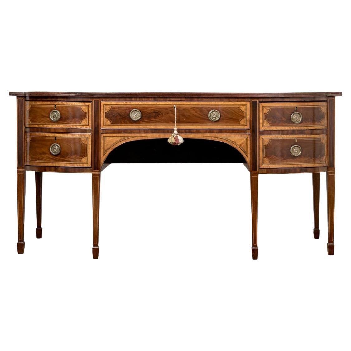 English Mahogany Bow Front Sideboard With Satinwood Inlay, Ca. 1770 For Sale