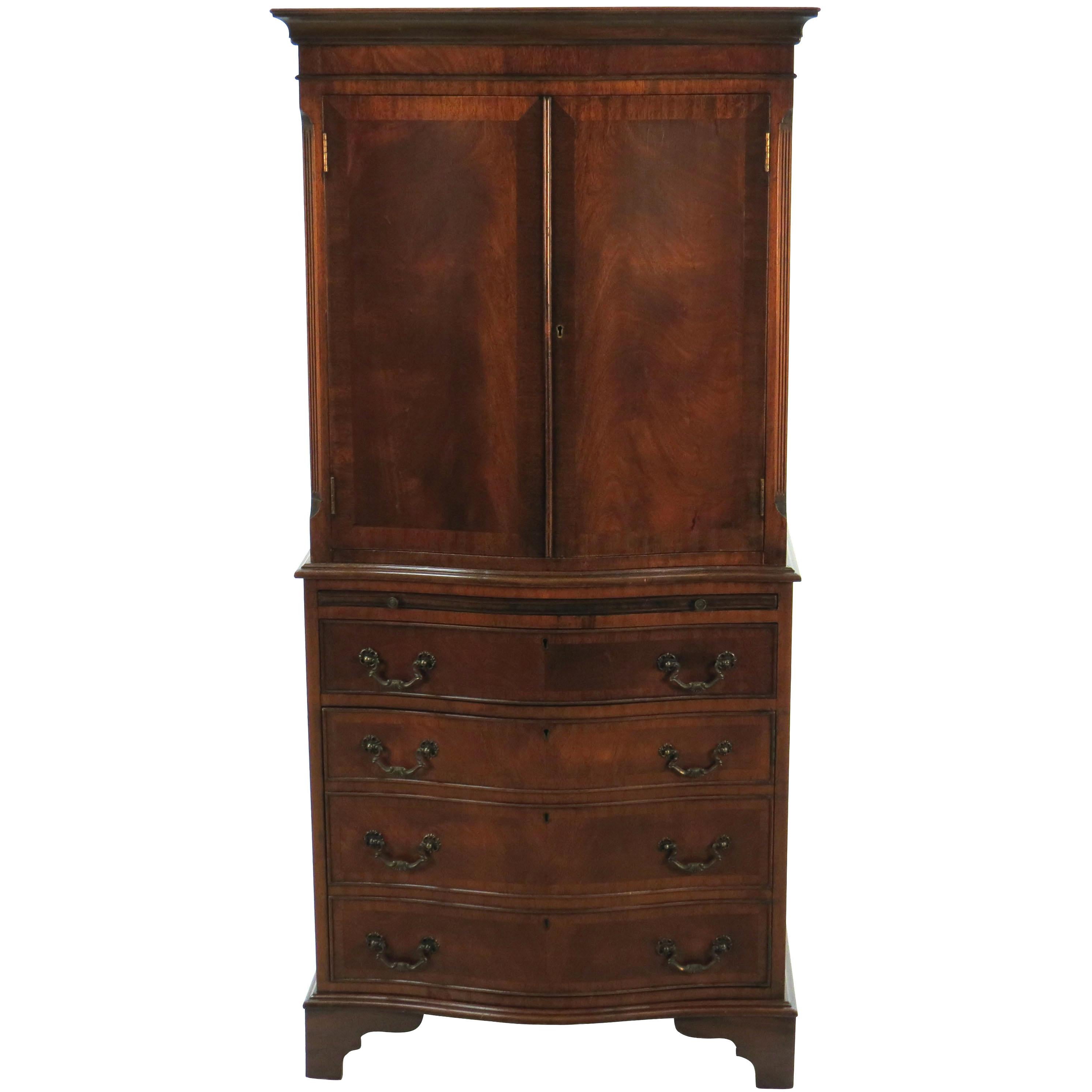 English Mahogany Bow Fronted Liquor Cabinet Cocktail Bar Drinks Cupboard For Sale