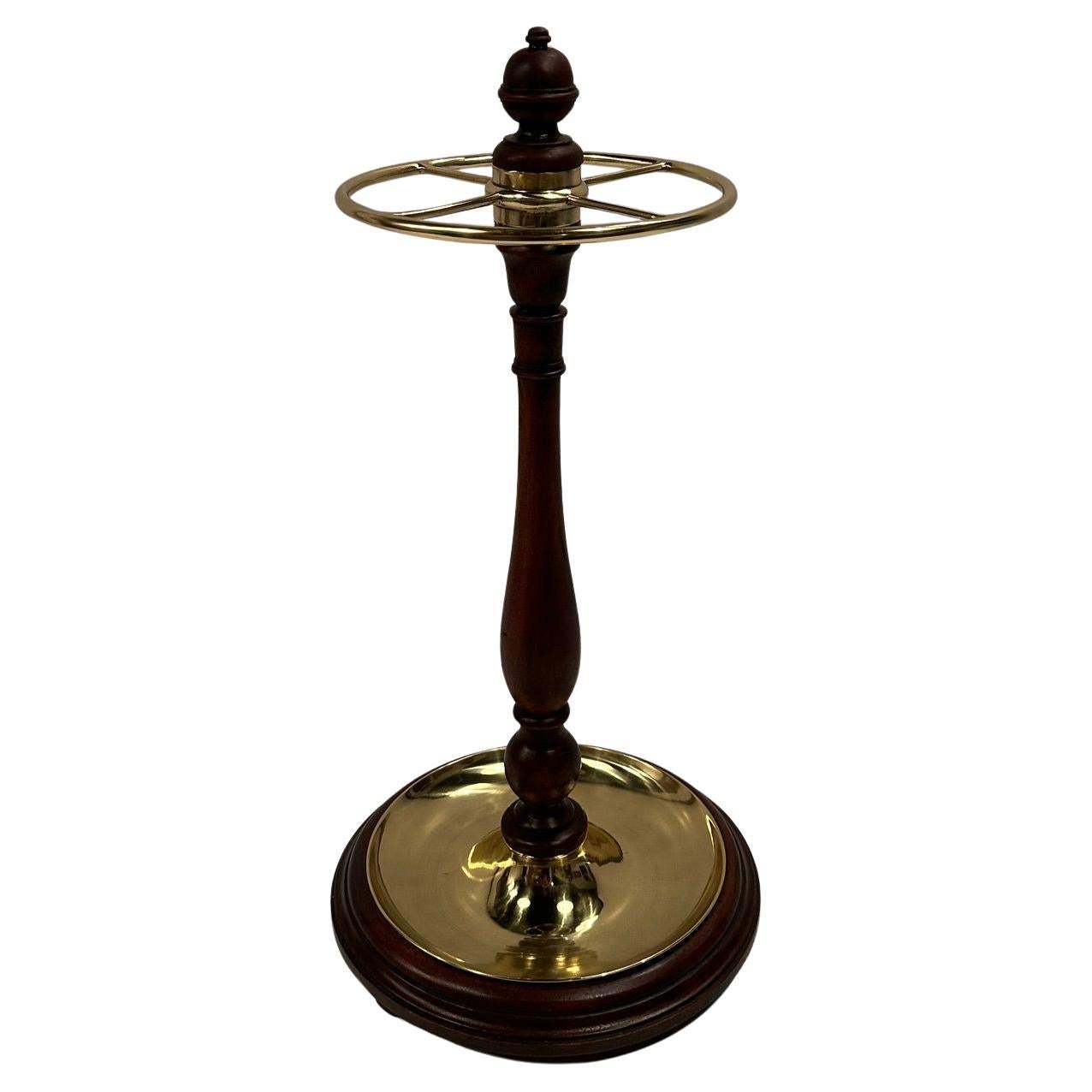 English Mahogany & Brass Antique Umbrella Stand