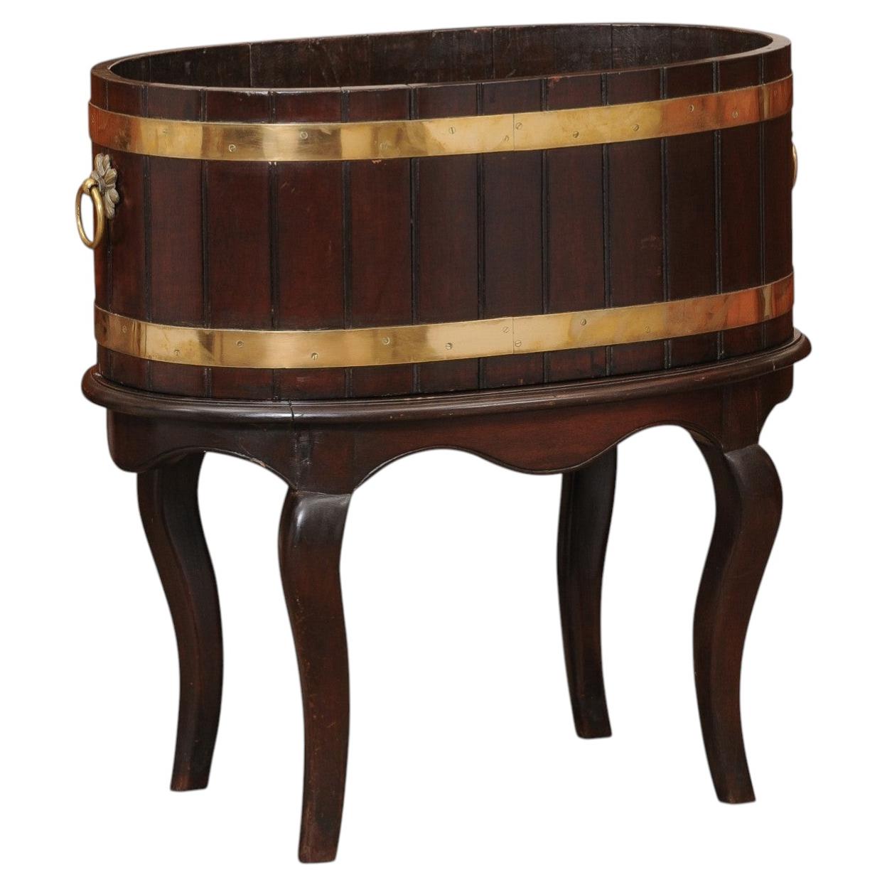 English Mahogany Brass Banded Wine Cooler on Stand, 19th Century