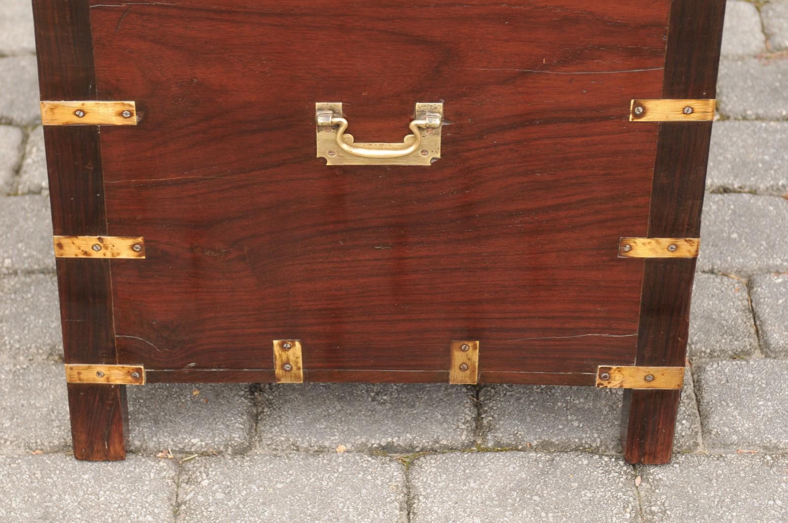 English Mahogany Brass-Bound Campaign Trunk with Lateral Handles, circa 1870 4