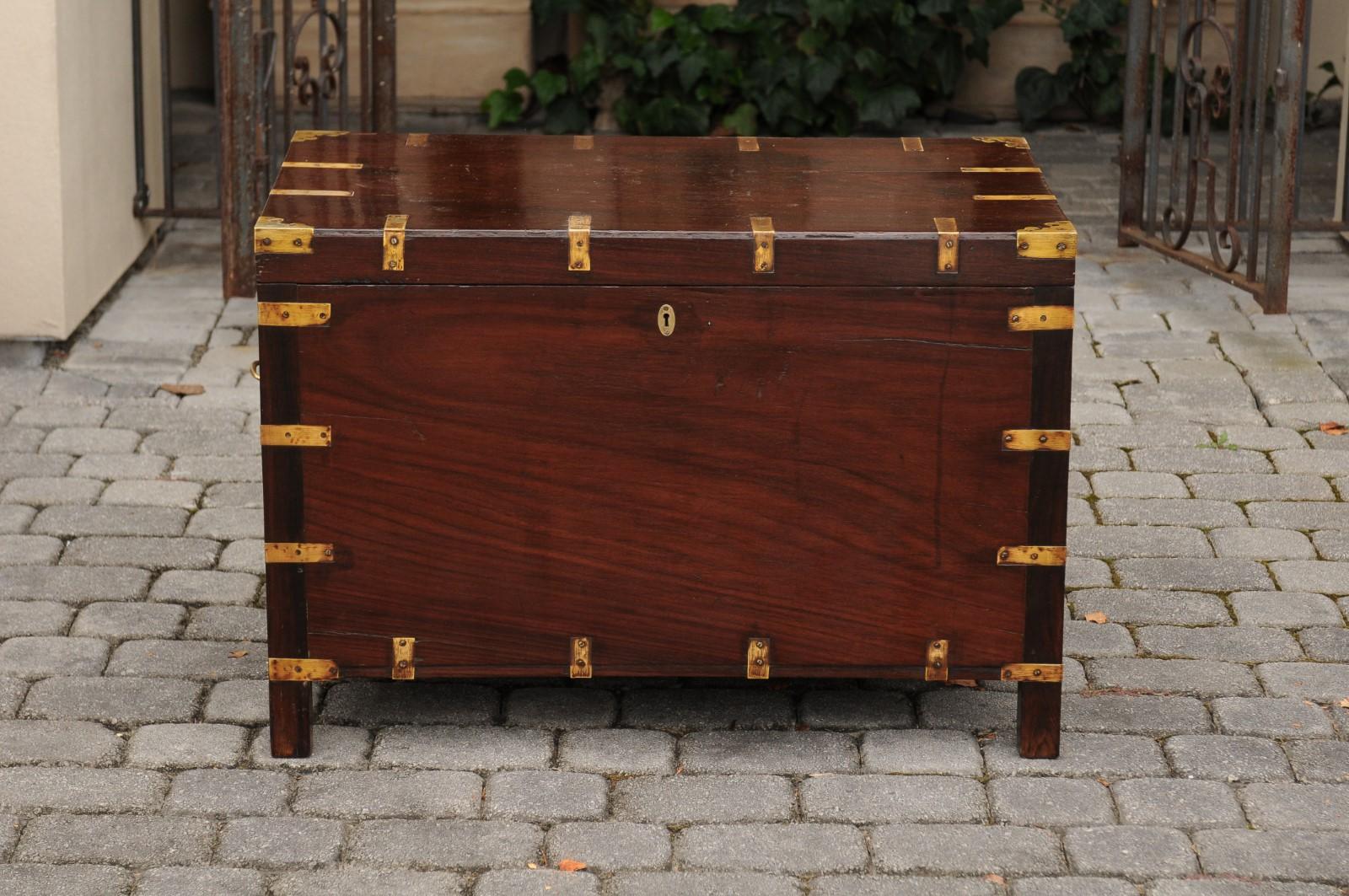 English Mahogany Brass-Bound Campaign Trunk with Lateral Handles, circa 1870 6