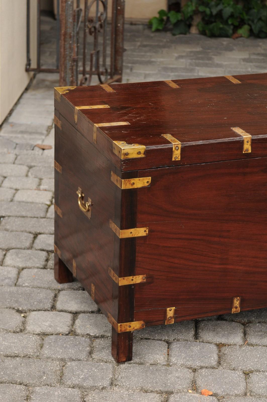 English Mahogany Brass-Bound Campaign Trunk with Lateral Handles, circa 1870 11