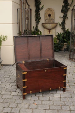 English Mahogany Brass-Bound Campaign Trunk with Lateral Handles, circa 1870