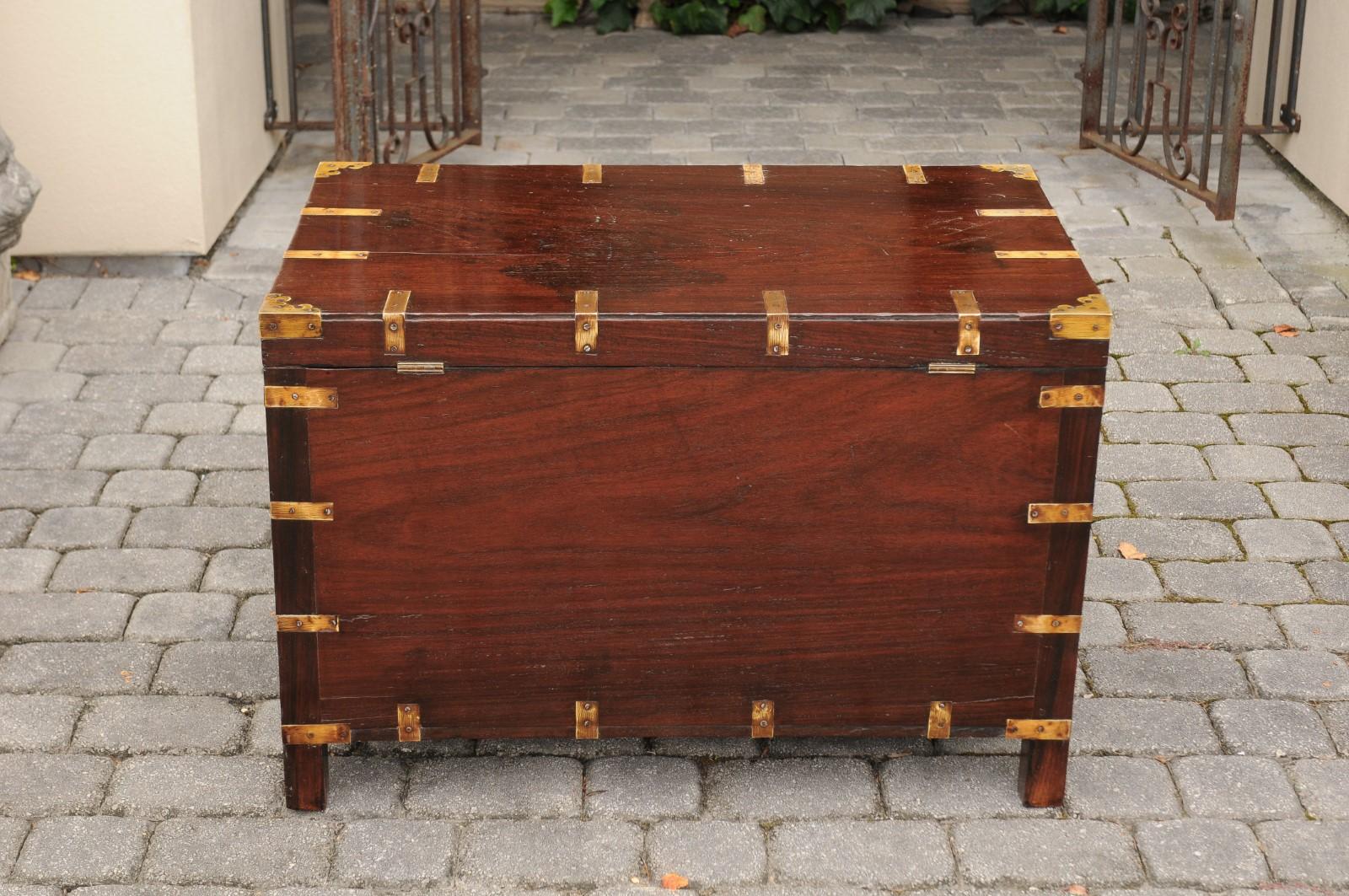 English Mahogany Brass-Bound Campaign Trunk with Lateral Handles, circa 1870 1