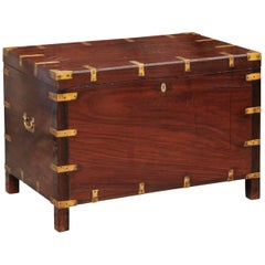 English Mahogany Brass-Bound Campaign Trunk with Lateral Handles, circa 1870