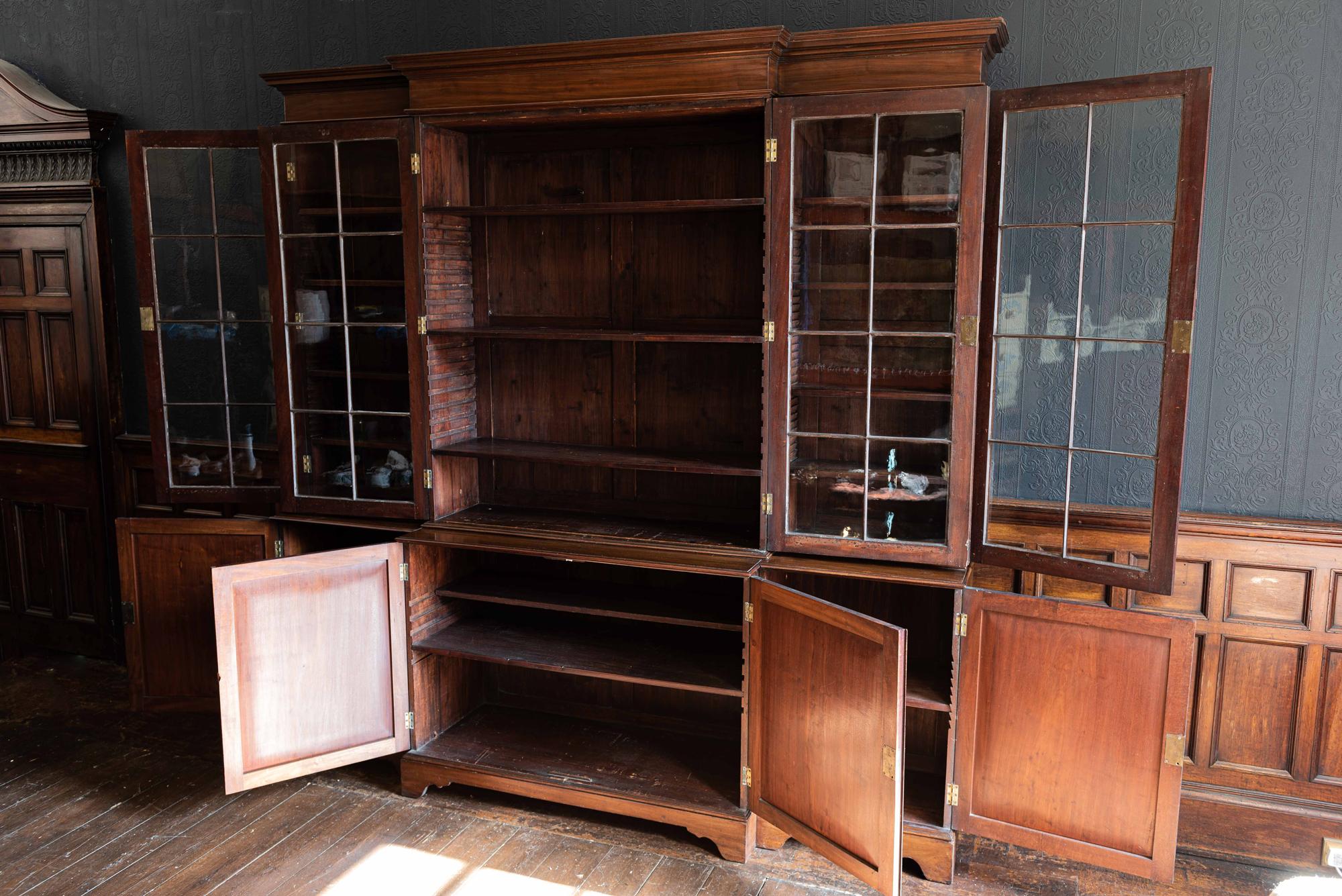 British English Mahogany Breakfront Library Bookcase