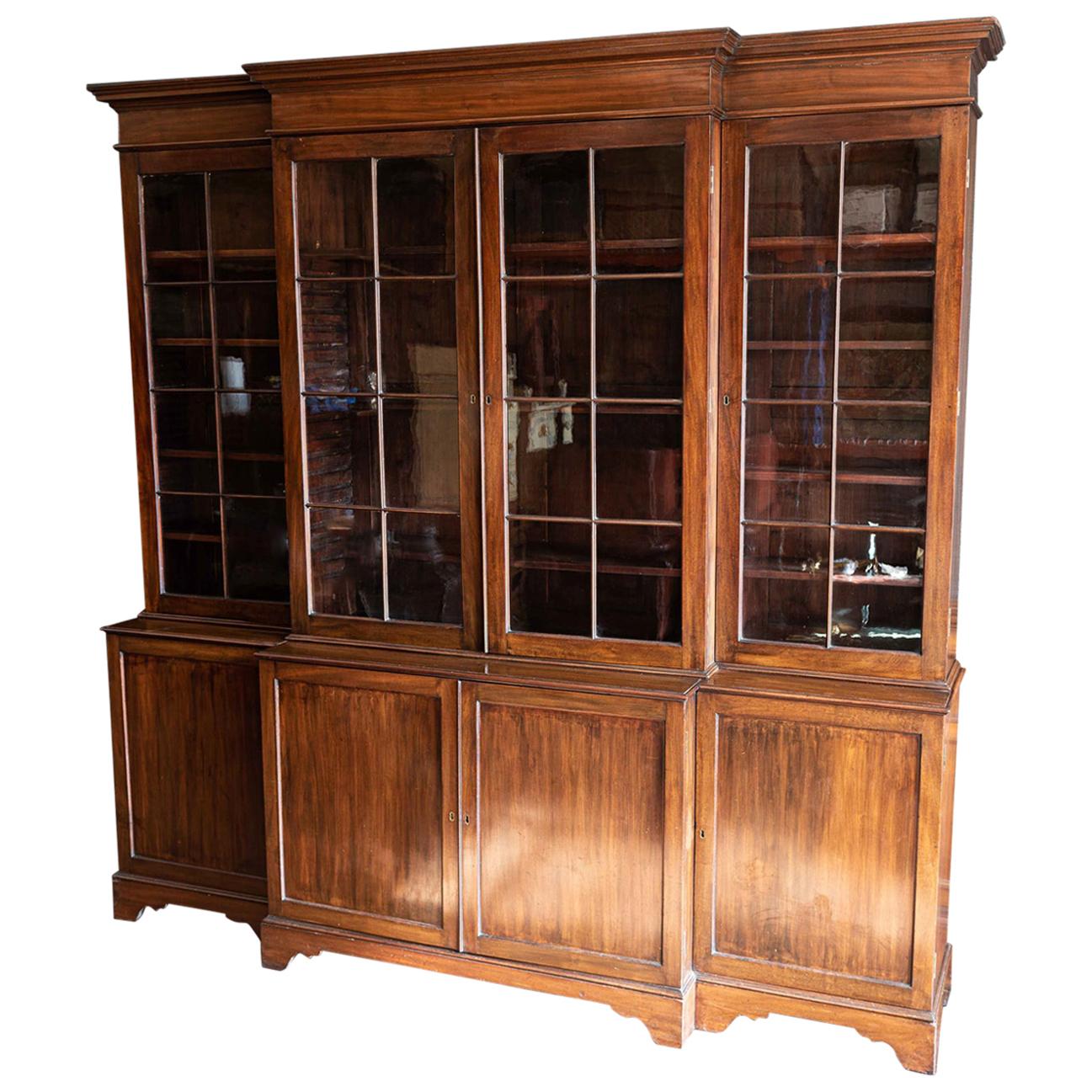 English Mahogany Breakfront Library Bookcase