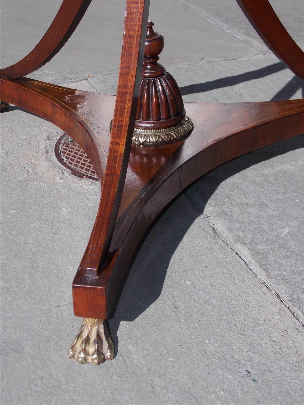 Brass English Mahogany Bronze Mounted and Inlaid Lyre Music Stand on Paw Feet. C. 1800