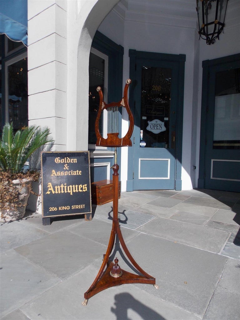 English Mahogany Bronze Mounted and Inlaid Lyre Music Stand on Paw Feet. C. 1800 at 1stDibs
