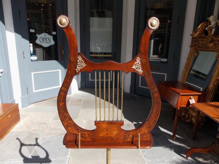 English Mahogany Bronze Mounted and Inlaid Lyre Music Stand on Paw Feet. C. 1800 at 1stDibs