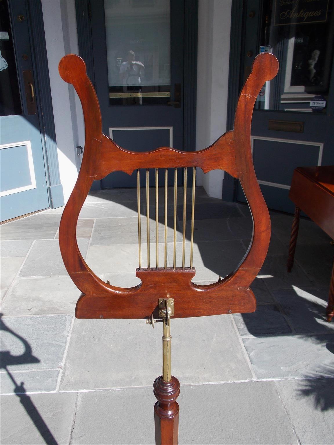 Hand-Carved English Mahogany Bronze Mounted and Inlaid Lyre Music Stand on Paw Feet. C. 1800