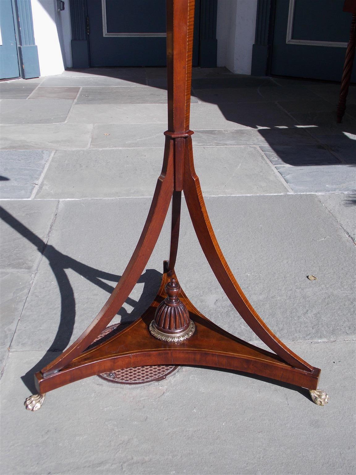 English Mahogany Bronze Mounted and Inlaid Lyre Music Stand on Paw Feet. C. 1800 In Excellent Condition In Hollywood, SC