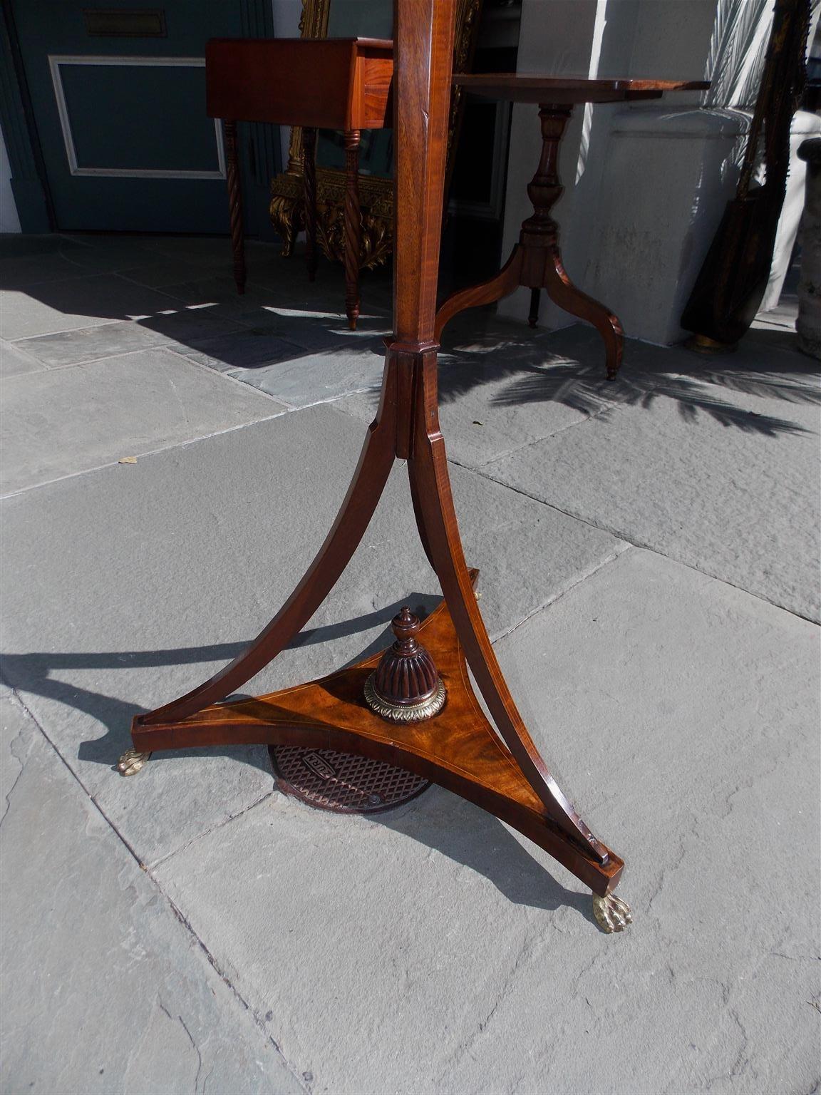 Early 19th Century English Mahogany Bronze Mounted and Inlaid Lyre Music Stand on Paw Feet. C. 1800
