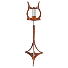 English Mahogany Bronze Mounted and Inlaid Lyre Music Stand on Paw Feet. C. 1800
