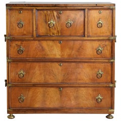 Antique English Mahogany Campaign Captain's Chest, 19th Century